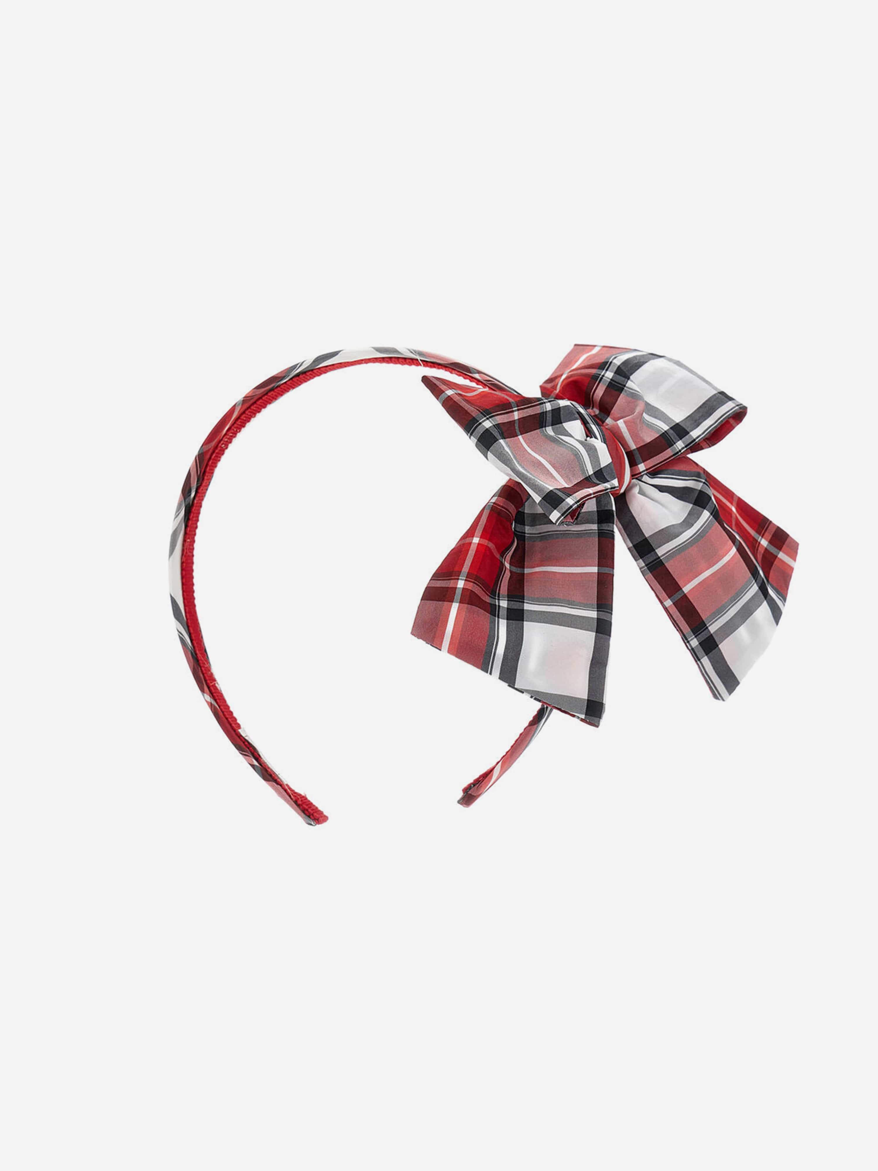 Monnalisa Girls Tartan Bow Headband in Red