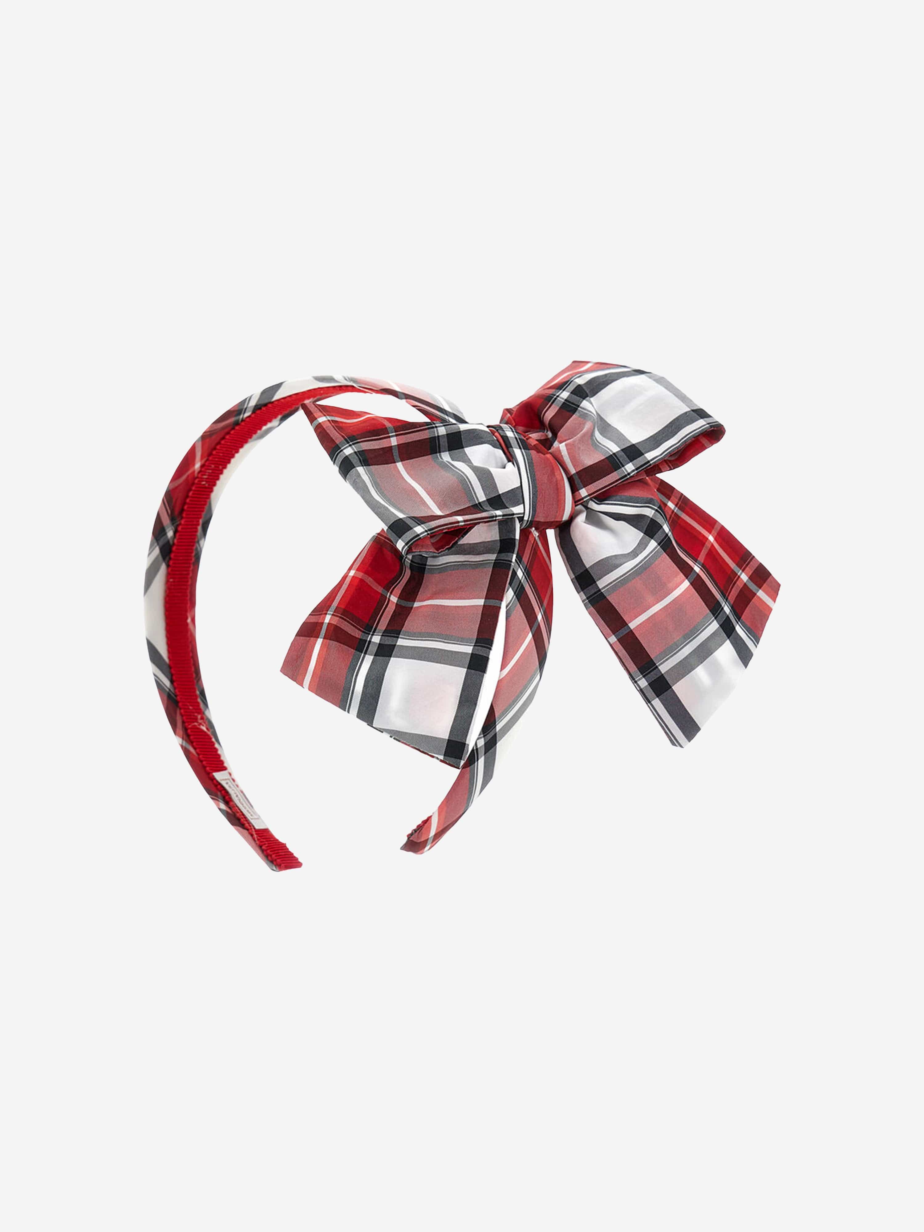 Monnalisa Girls Tartan Bow Headband in Red