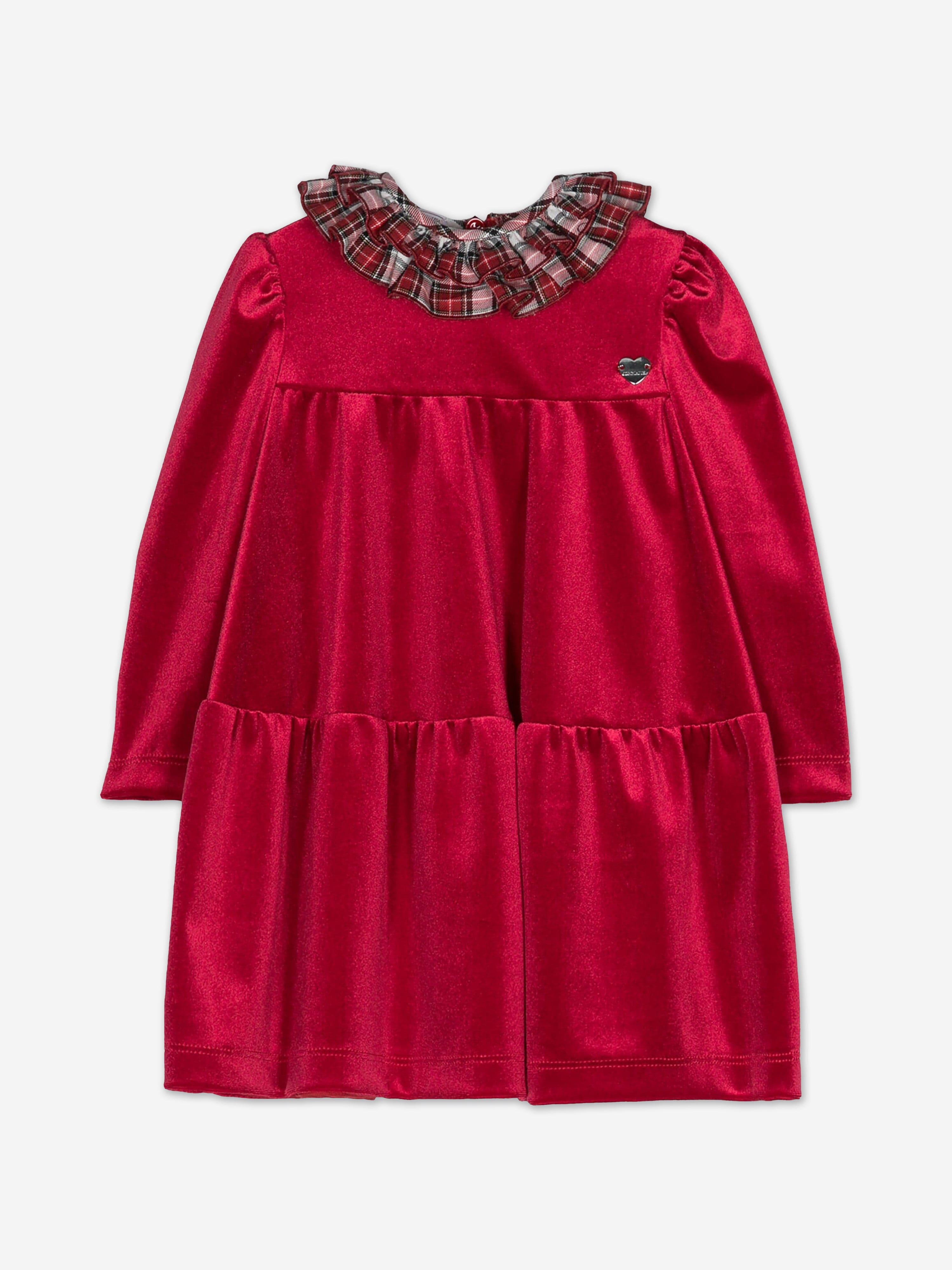Monnalisa Baby Girls Dress With Tartan Collar in Red