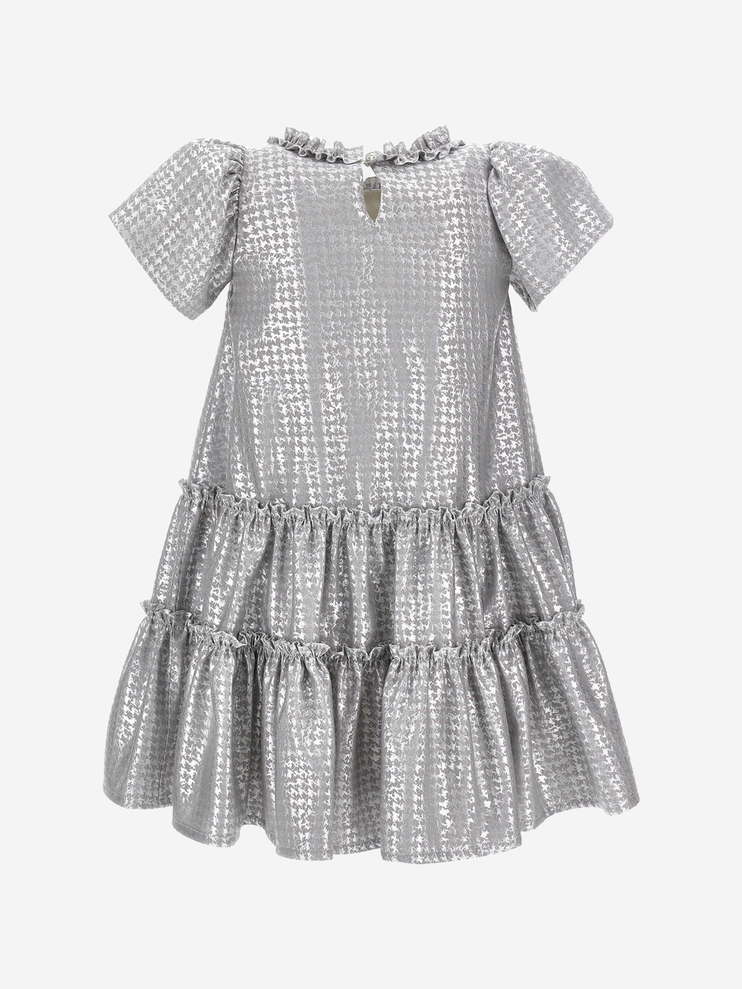 Monnalisa Girls Houndstooth Jacquard Dress in Silver