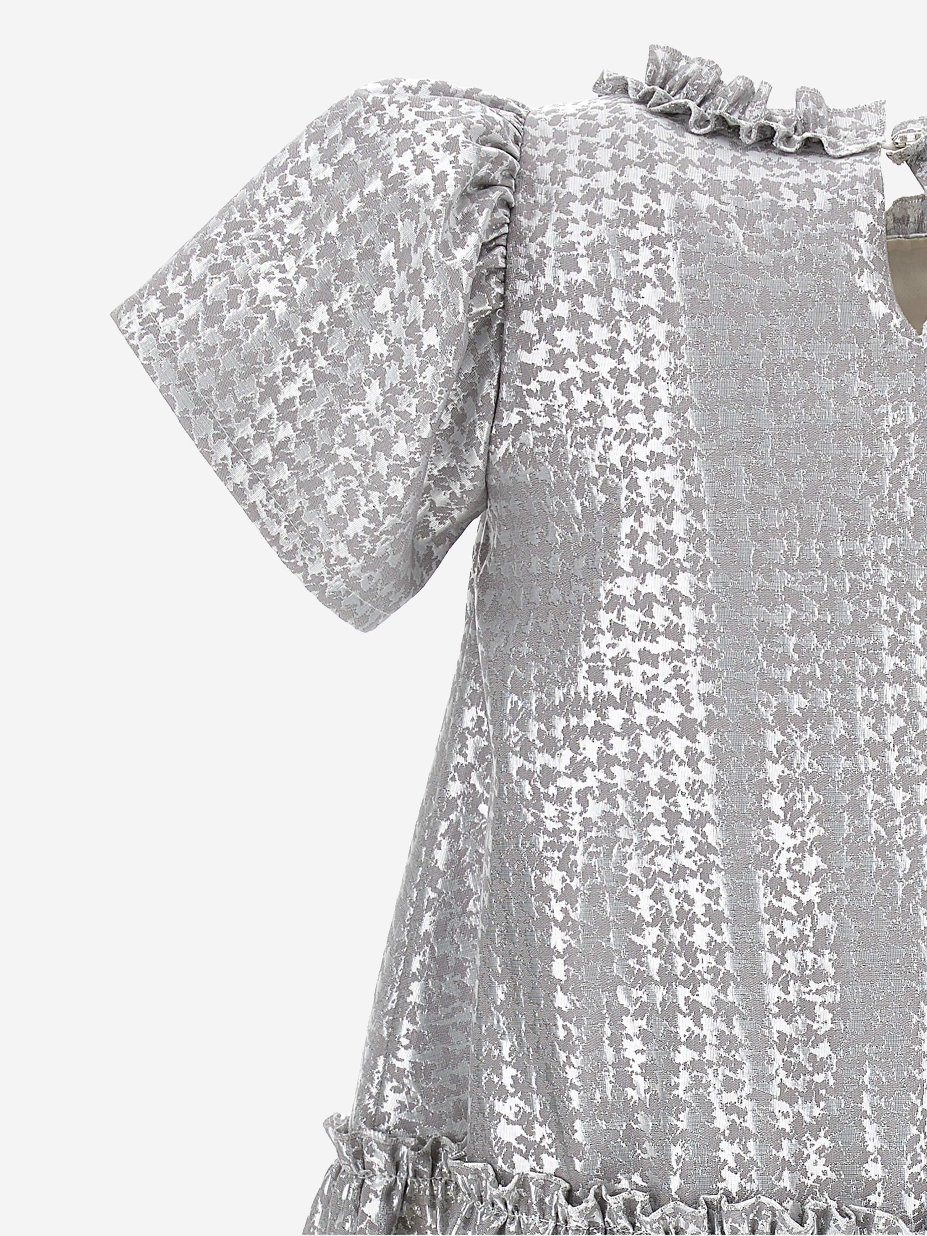 Monnalisa Girls Houndstooth Jacquard Dress in Silver