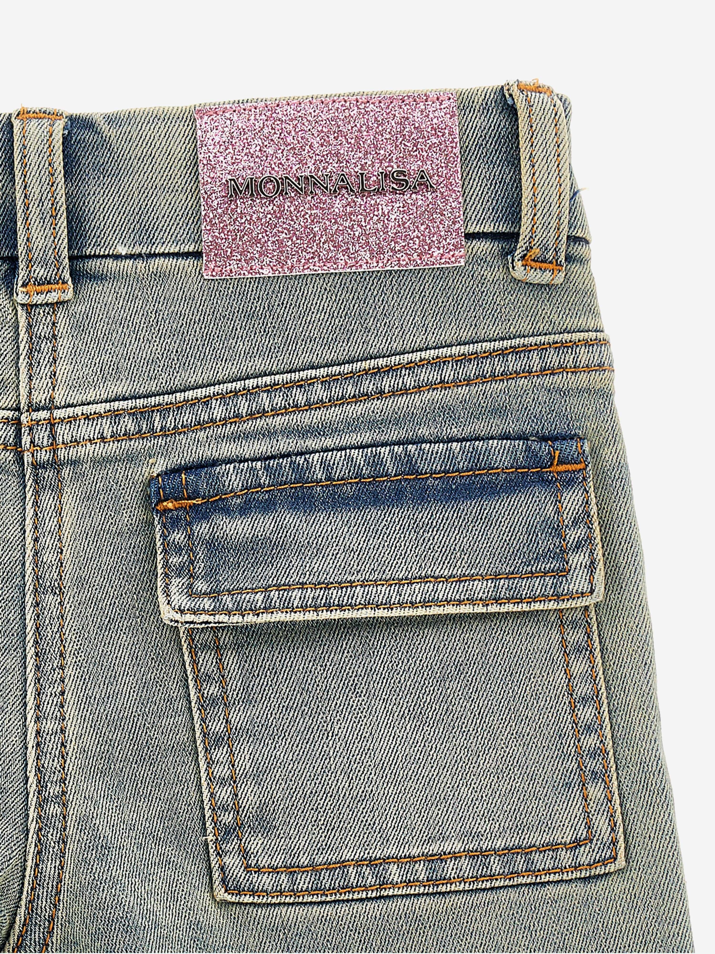 Girls Peach Blossom Denim Shorts in Blue