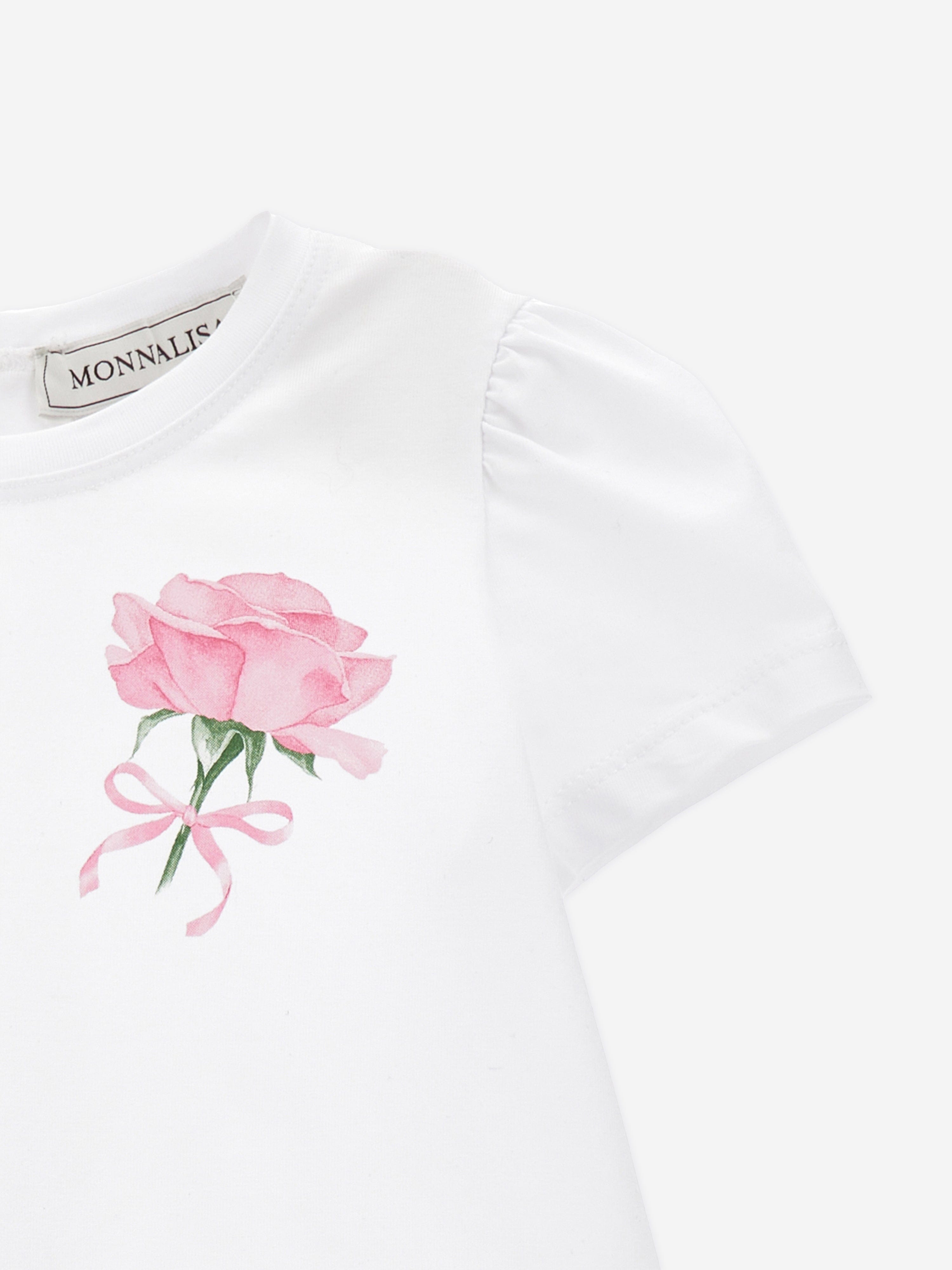 Baby Girls Striped Rose Dress in White