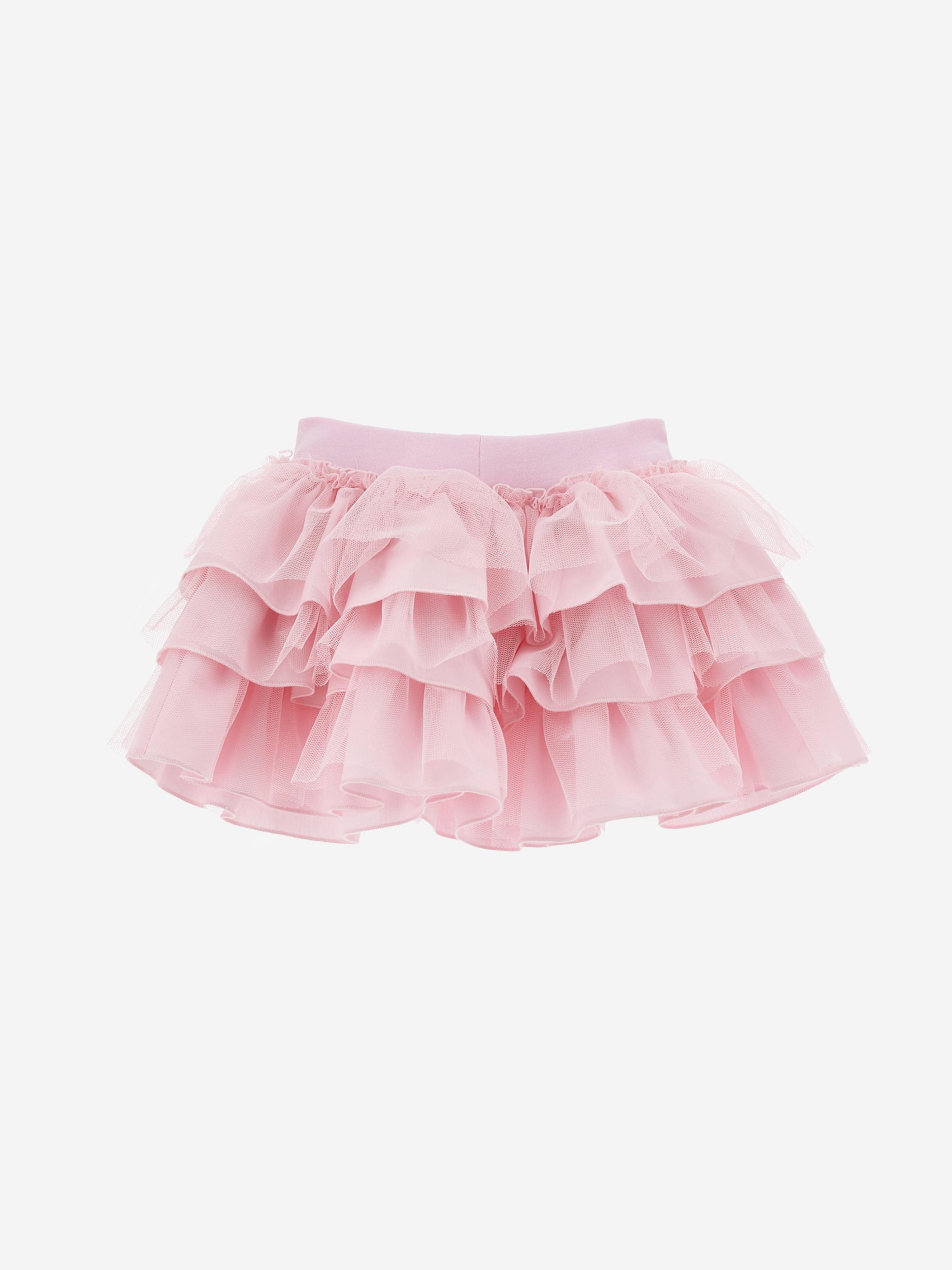 Monnalisa Baby Girls Rose Ruffle Skirt Set With Headband in Pink