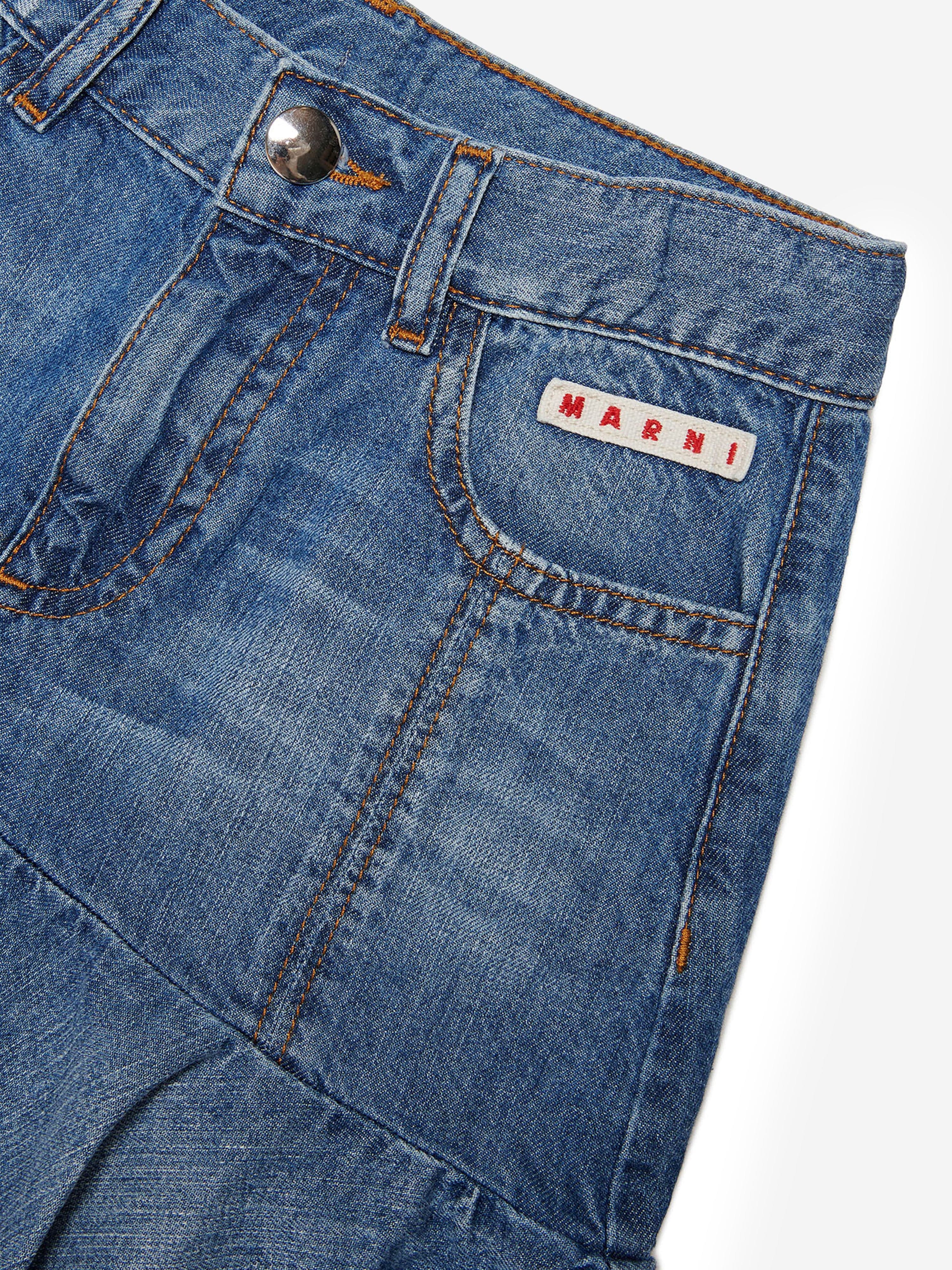 MARNI Girls Raw Cut Denim Skirt in Blue