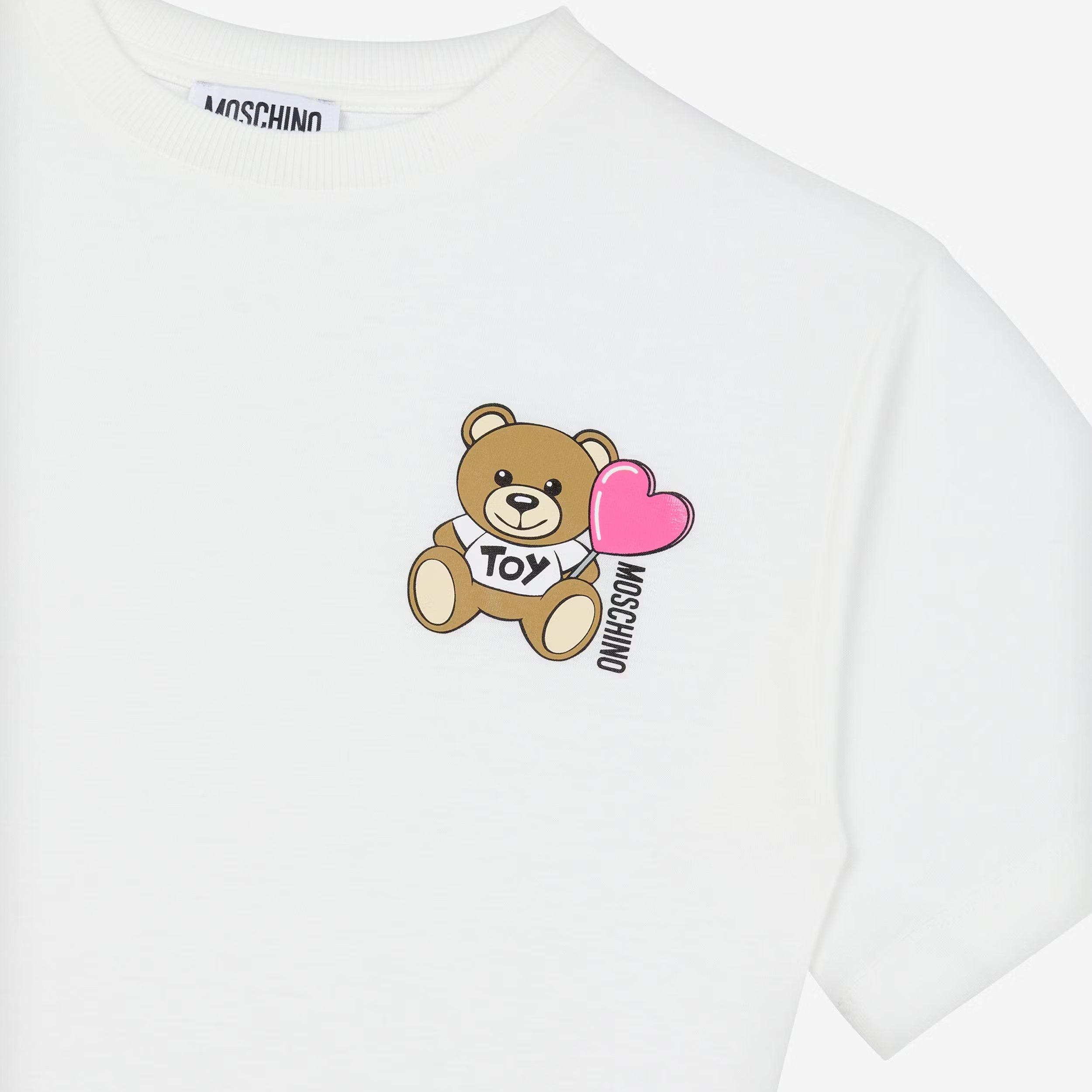 Girls White Printed Logo Cotton T-Shirt