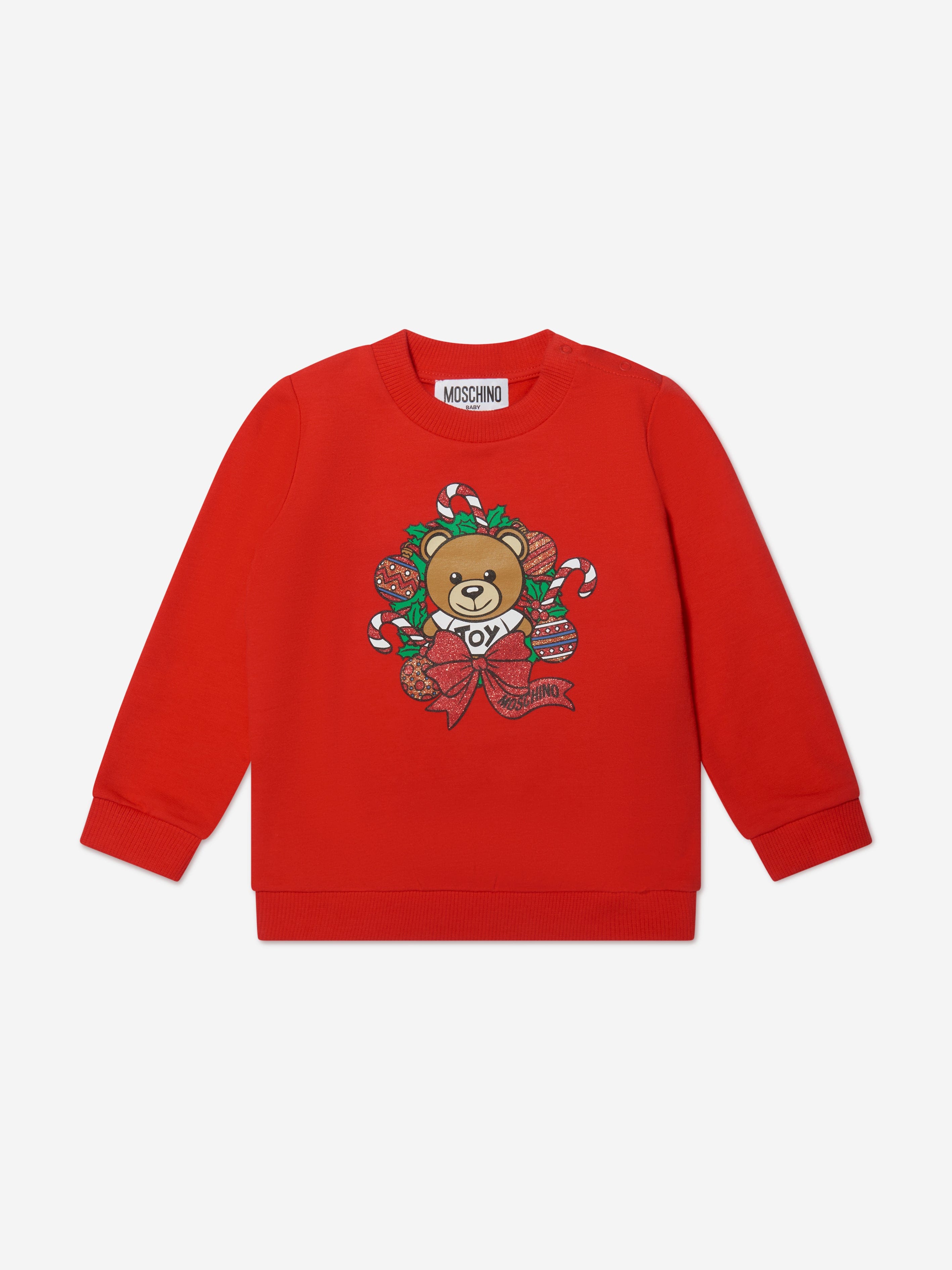 Moschino Baby Teddy Holiday Sweatshirt in Red