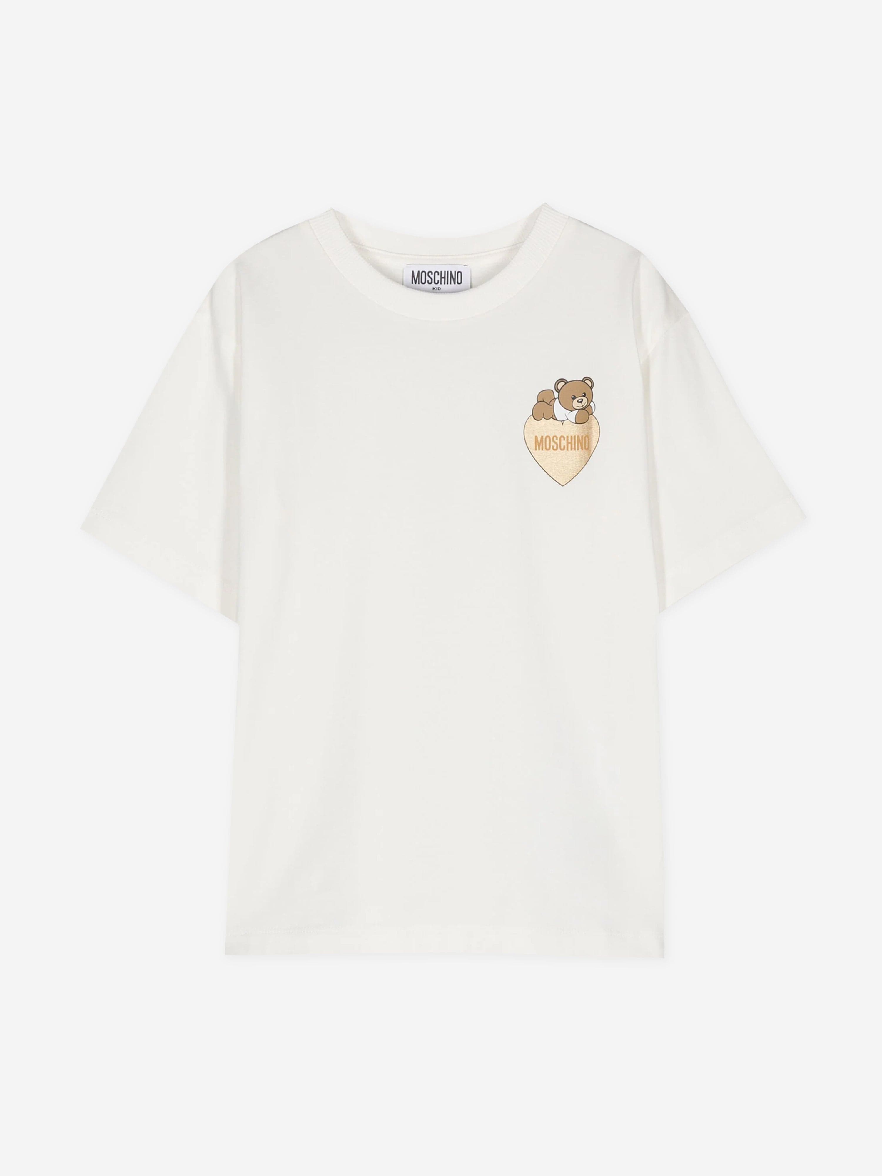 Girls Bear Heart Logo T-Shirt in Ivory