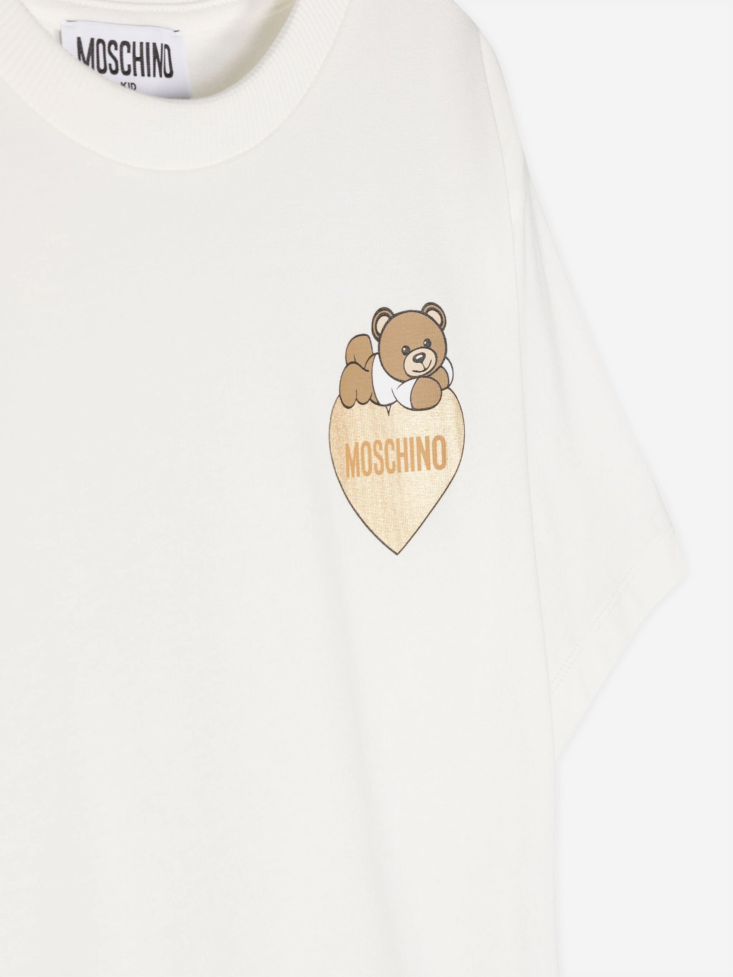 Girls Bear Heart Logo T-Shirt in Ivory