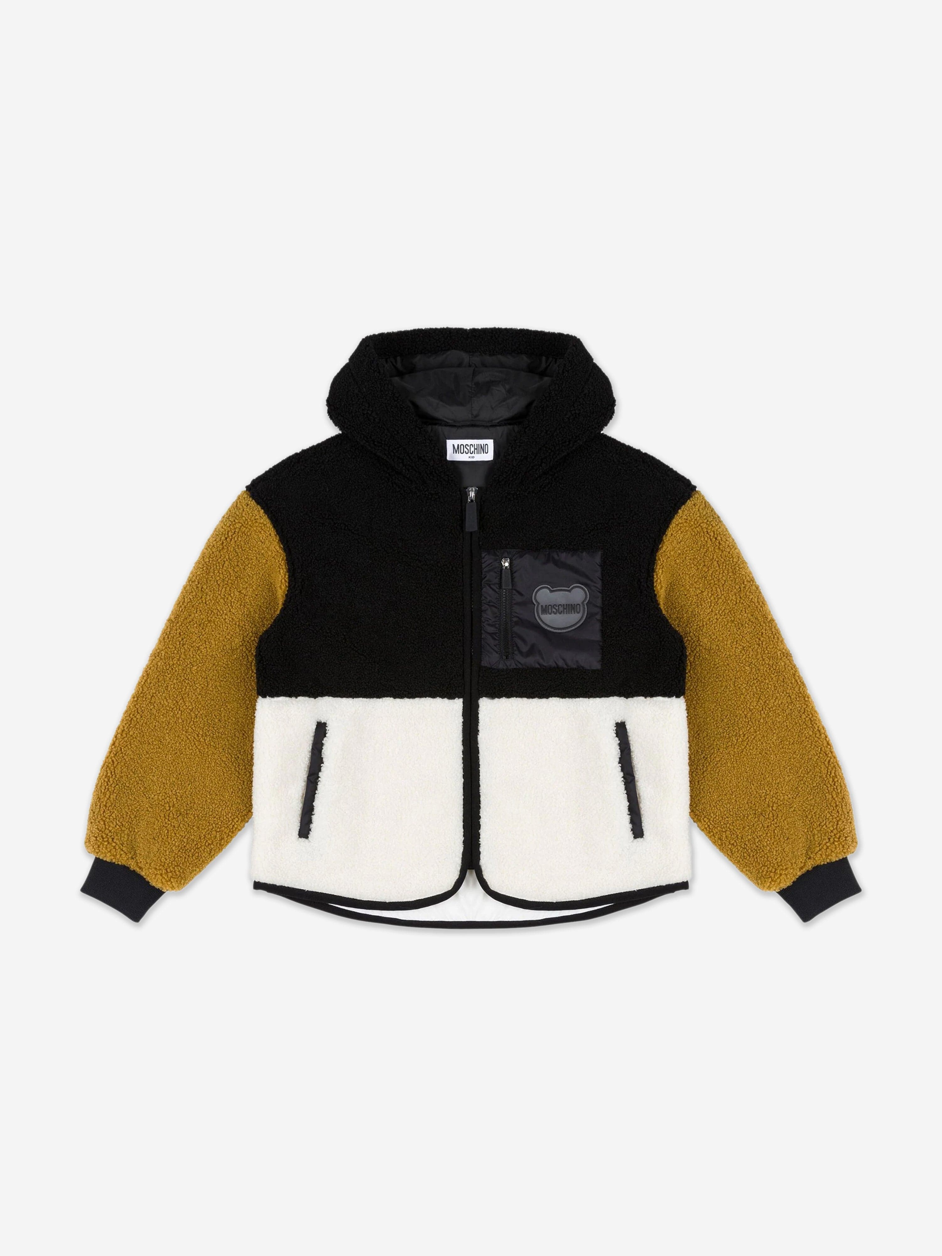 Kids Bear Logo Sherpa Jacket in Black