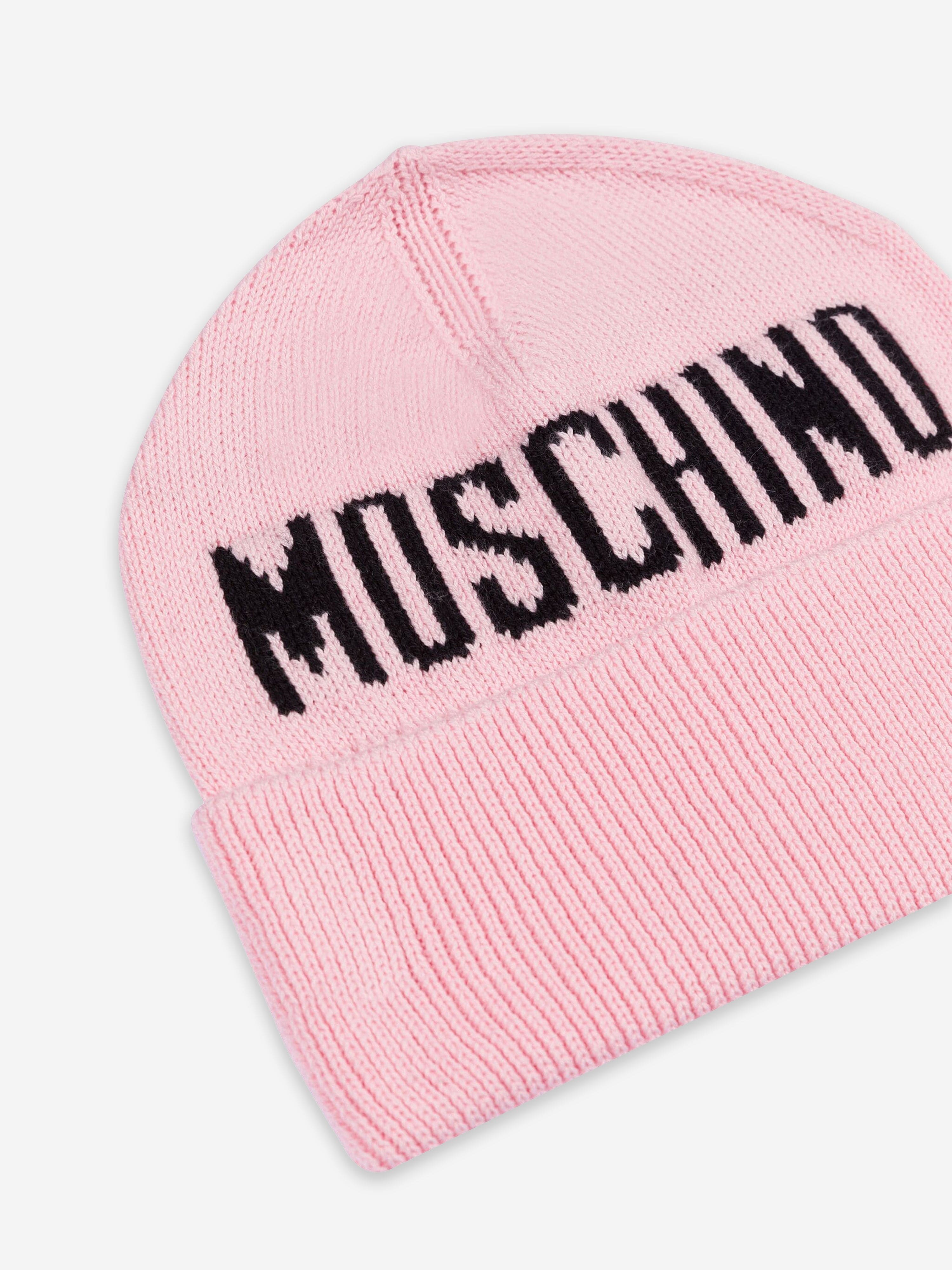 Girls Knitted Logo Beanie Hat in Pink