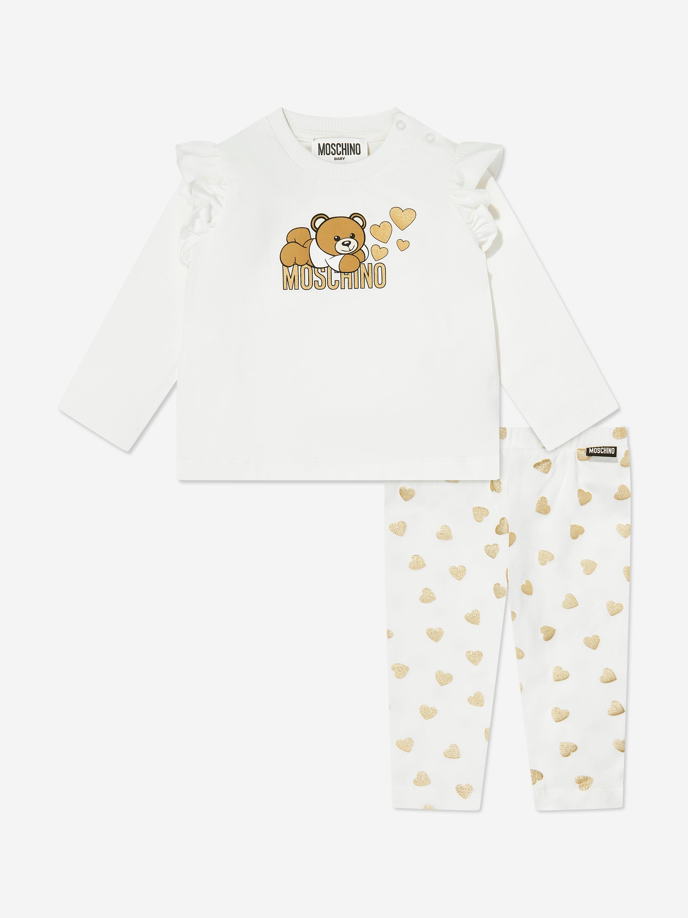 Baby Girls Bear Logo Leggings Set in Ivory
