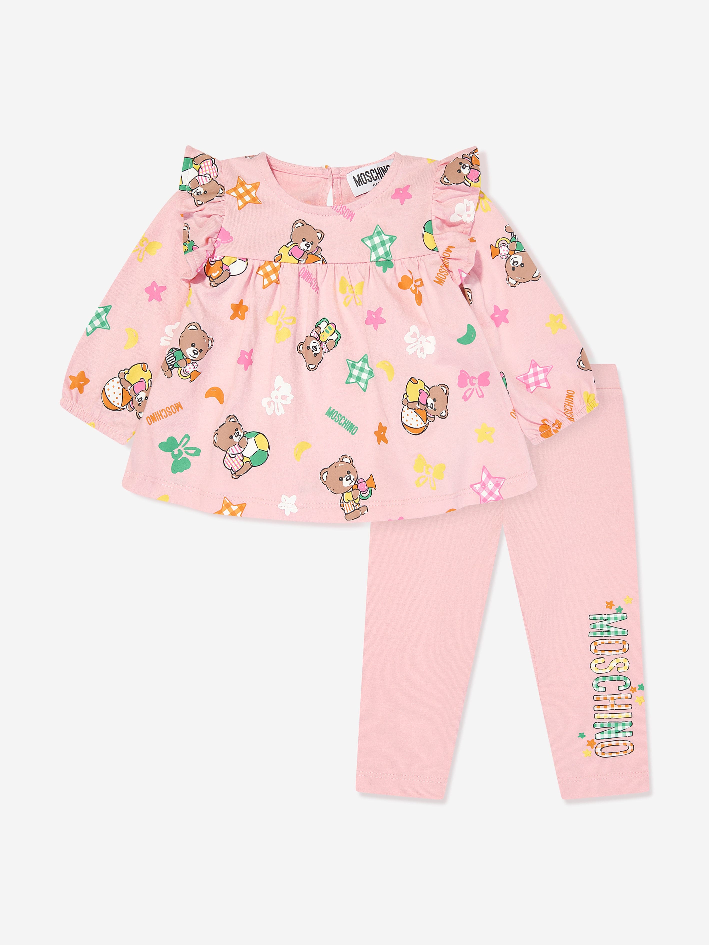 Baby Girls Bear Logo Leggings Set in Pink