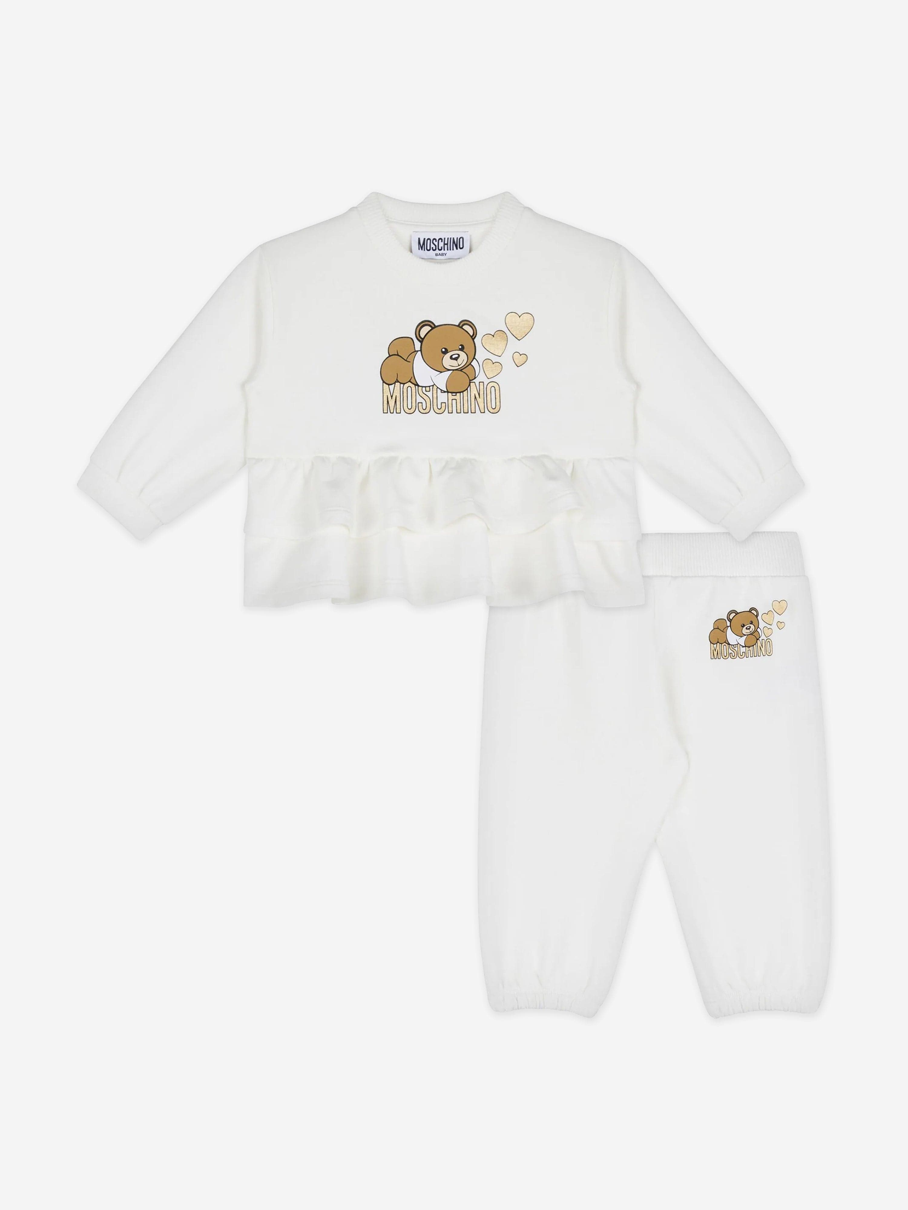 Baby Girls Bear Logo Tracksuit in Ivory