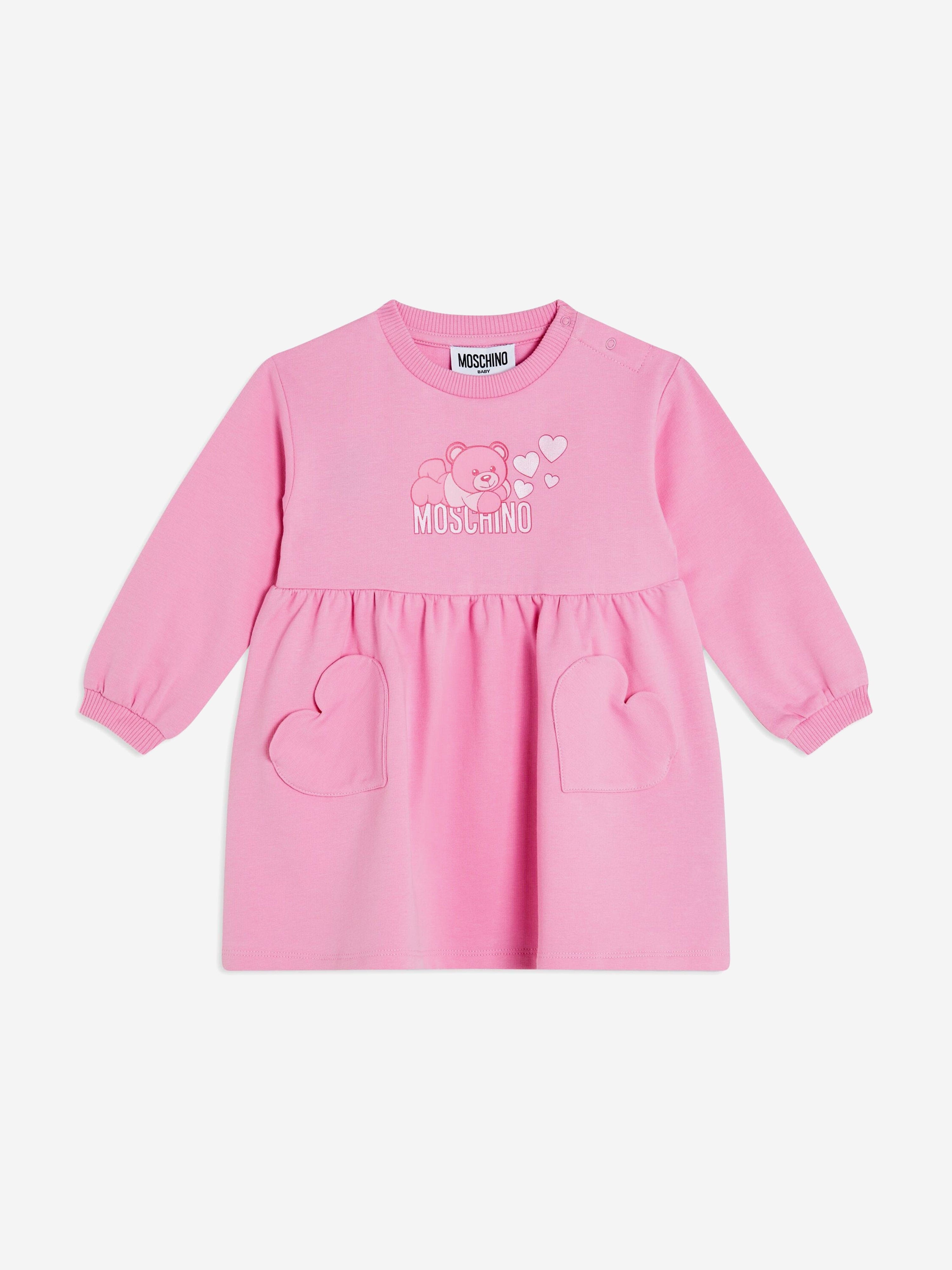 Baby Girls Bear Logo Sweater Dress in Pink