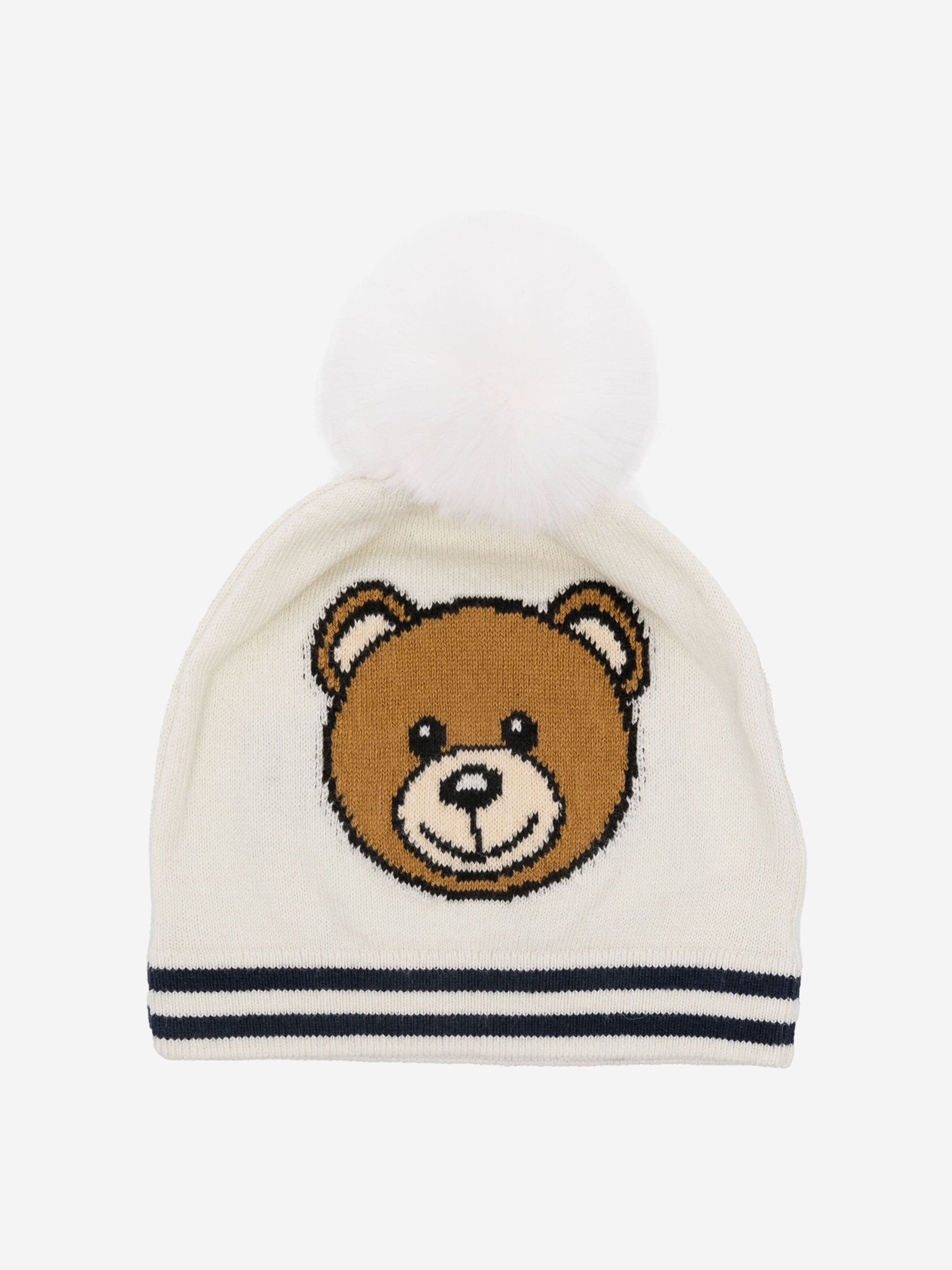 Baby Knitted Bear Bobble Hat in Ivory