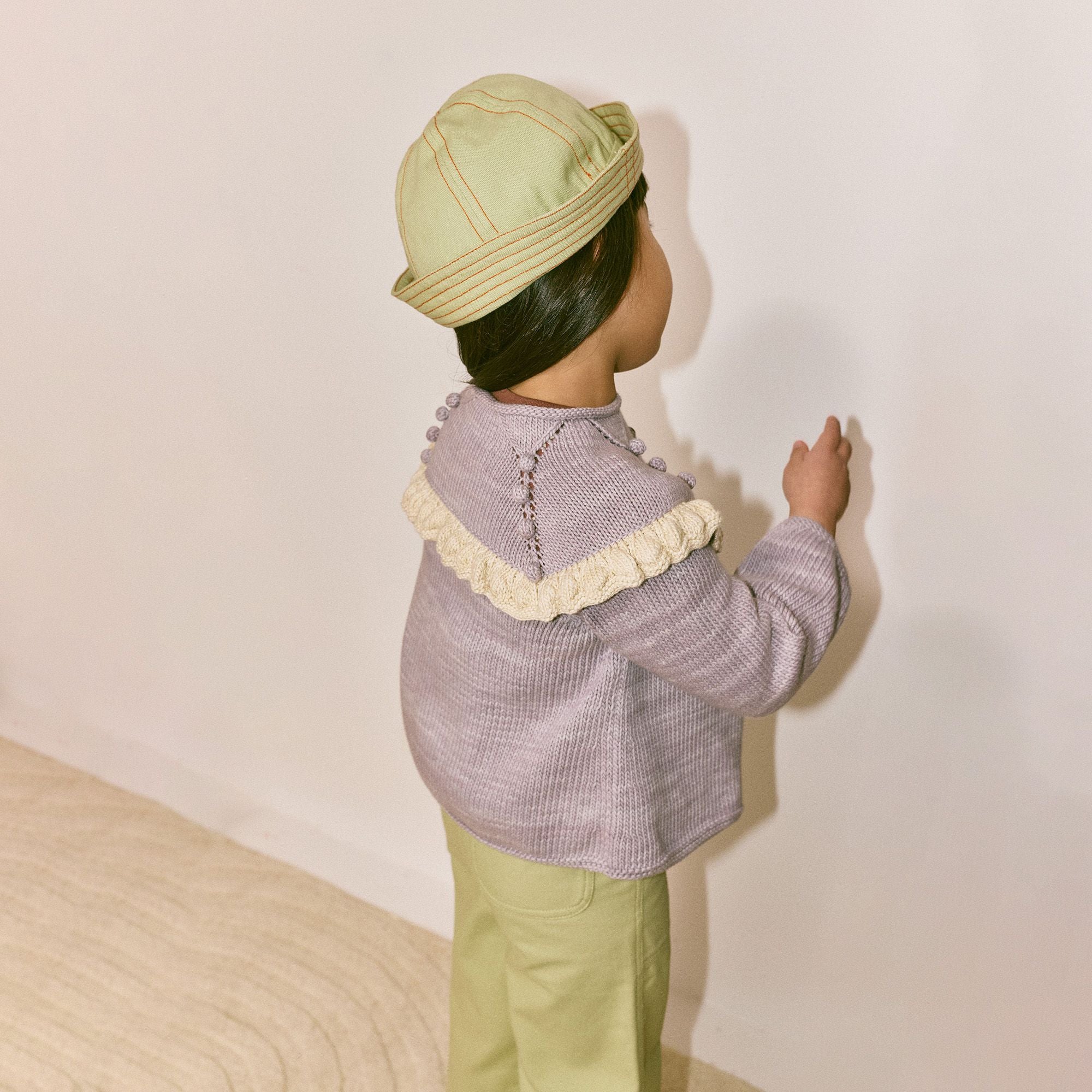 Girls Mist Purple Cotton Ruffle Cardigan