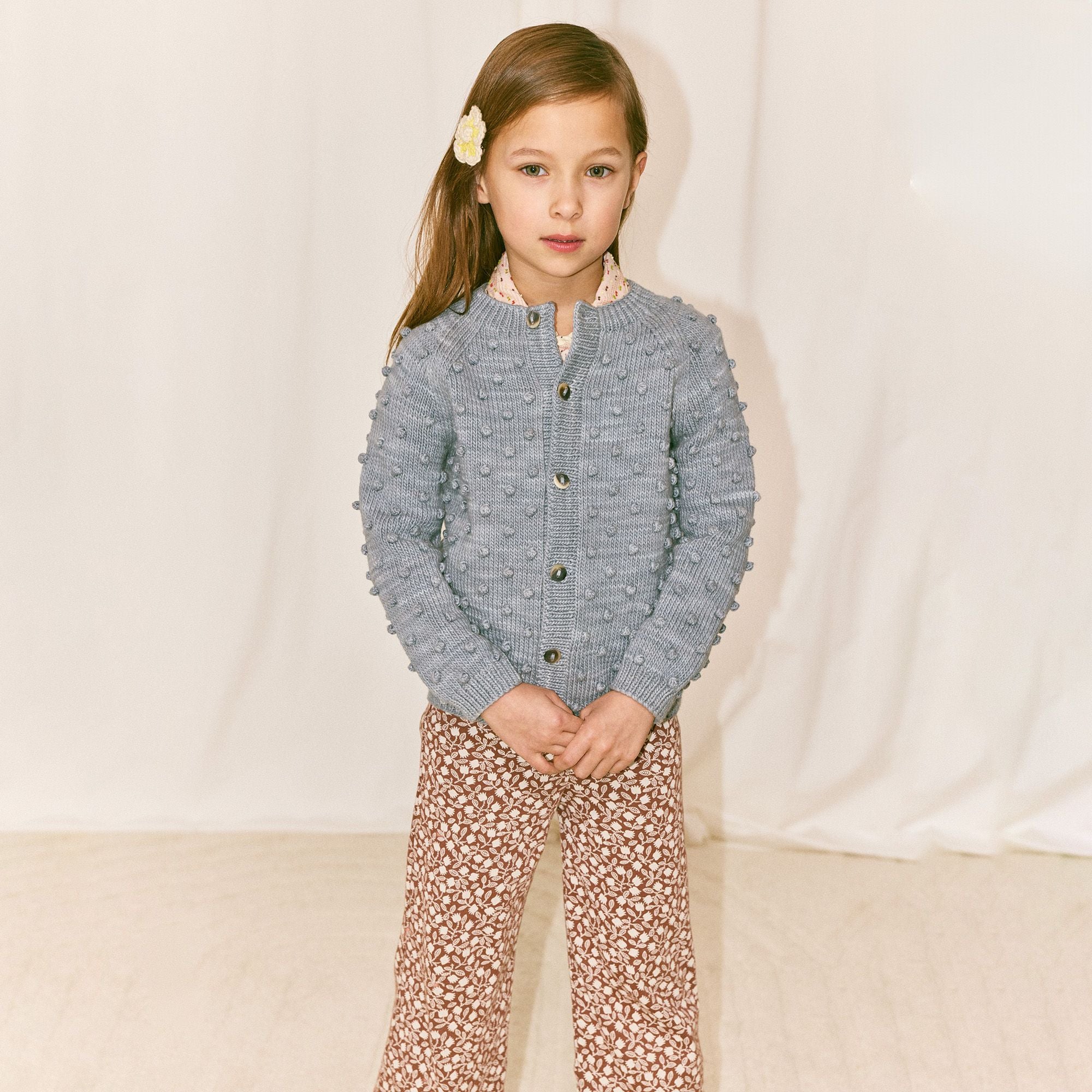 Boys & Girls Mist Blue Cotton Popcorn Cardigan
