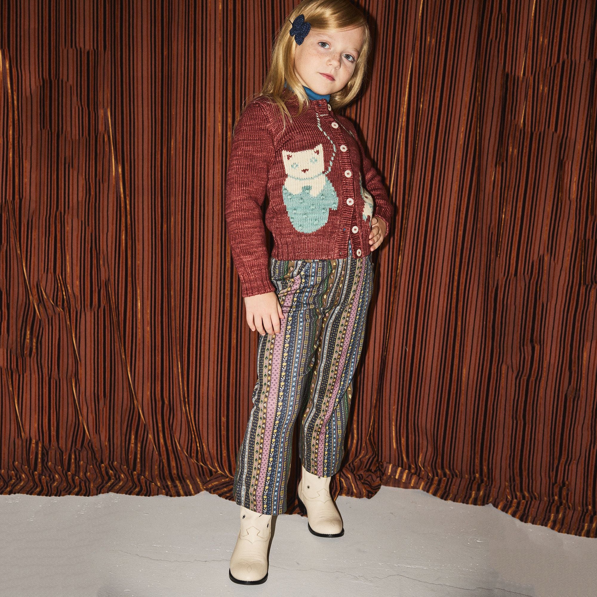 Baby Boys & Girls Brick Red Cat Wool Cardigan