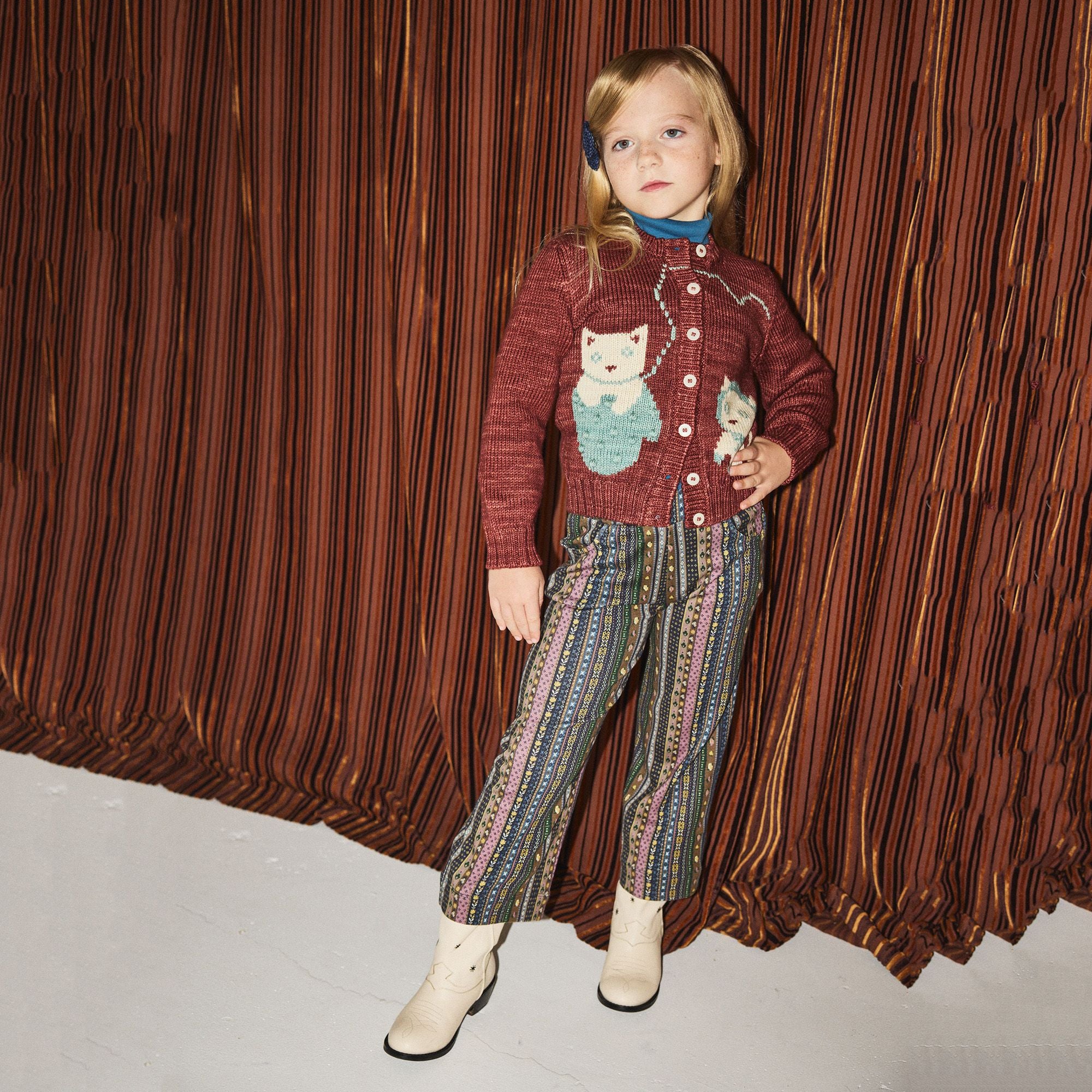 Baby Boys & Girls Brick Red Cat Wool Cardigan