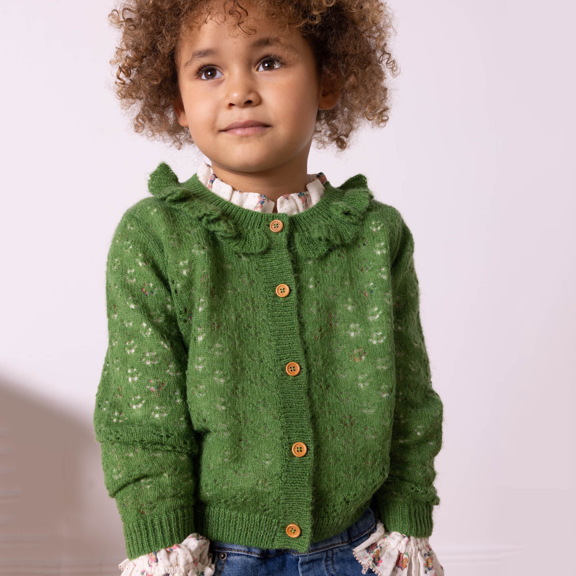 Girls Green Hollow Cardigan