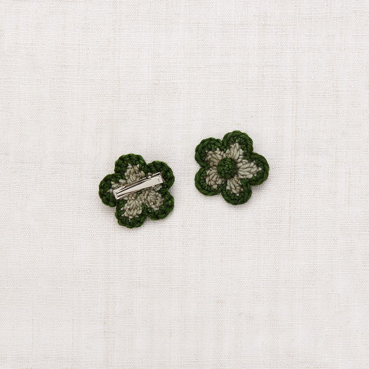 Girls Grey Green Flower Hair Clips
