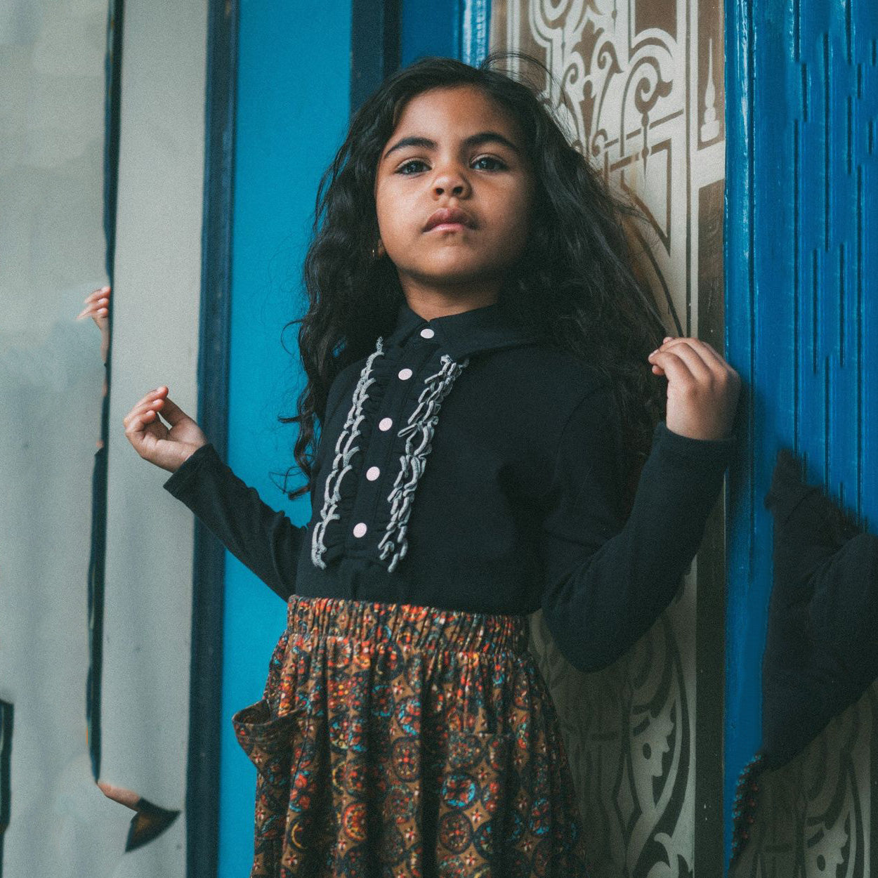 Girls Dark Blue Cotton Polo Shirt