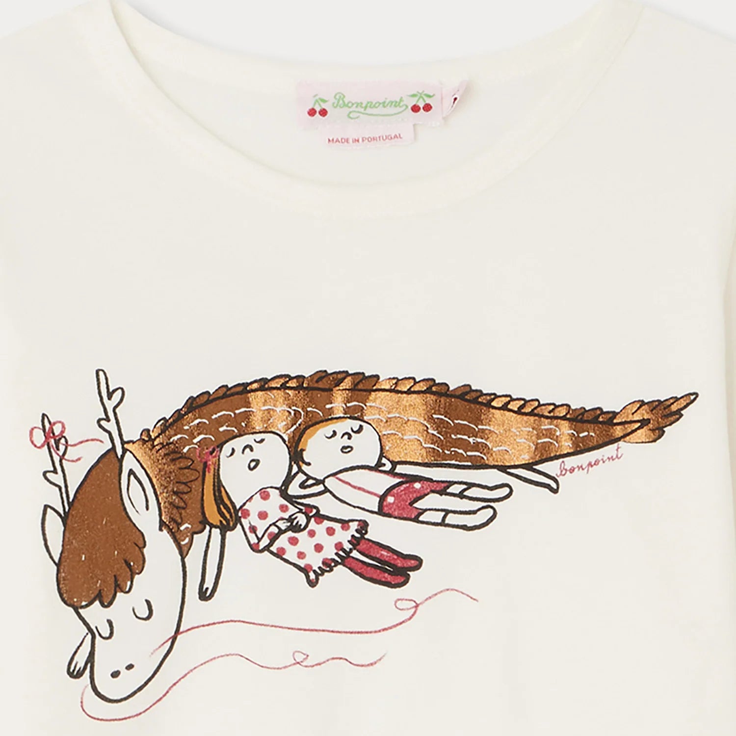 Girls White Printed Cotton T-Shirt