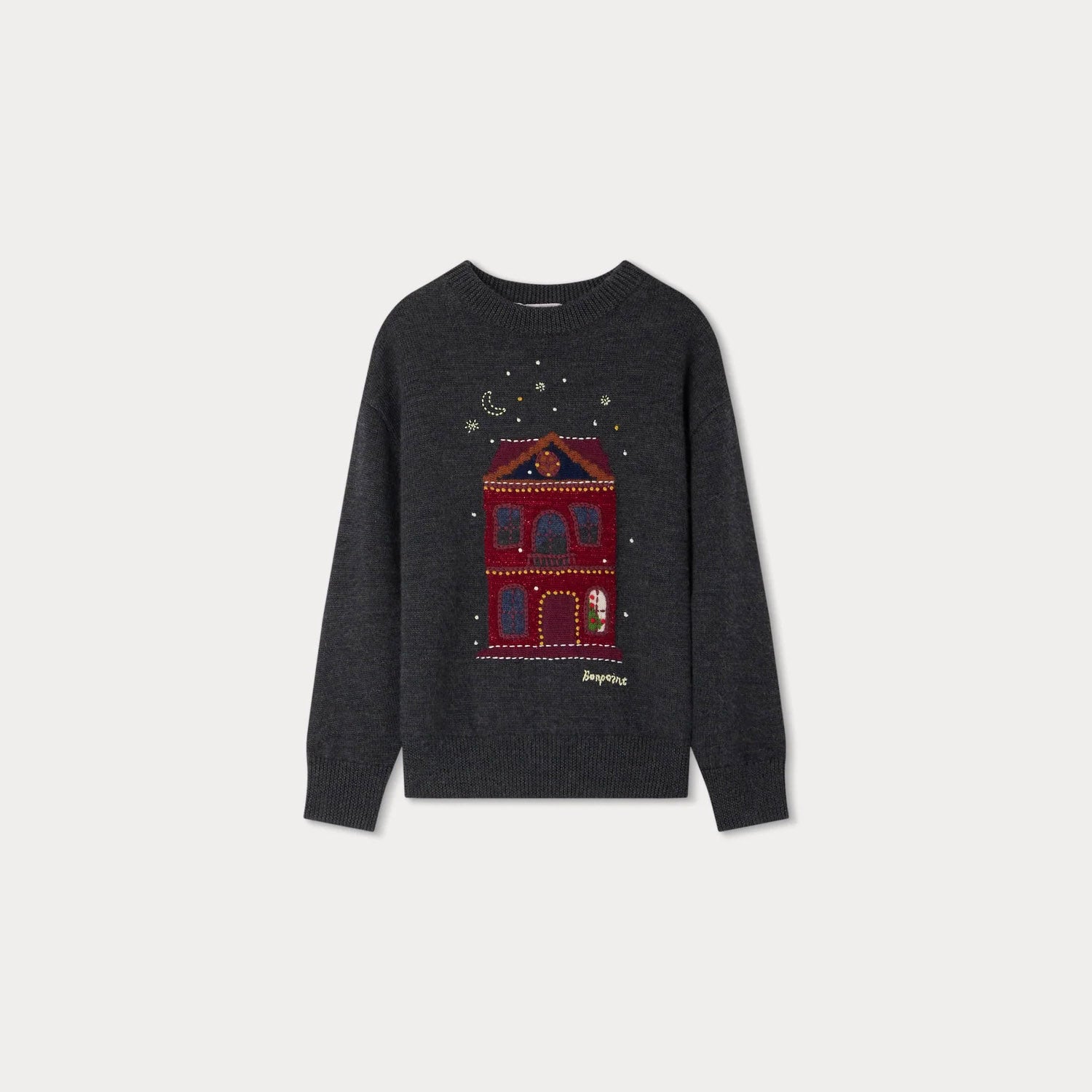 Girls Grey Jacquard Wool Sweater