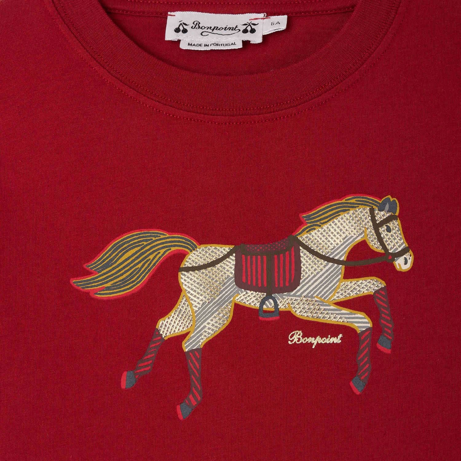 Boys Red Horse Printed Cotton T-Shirt