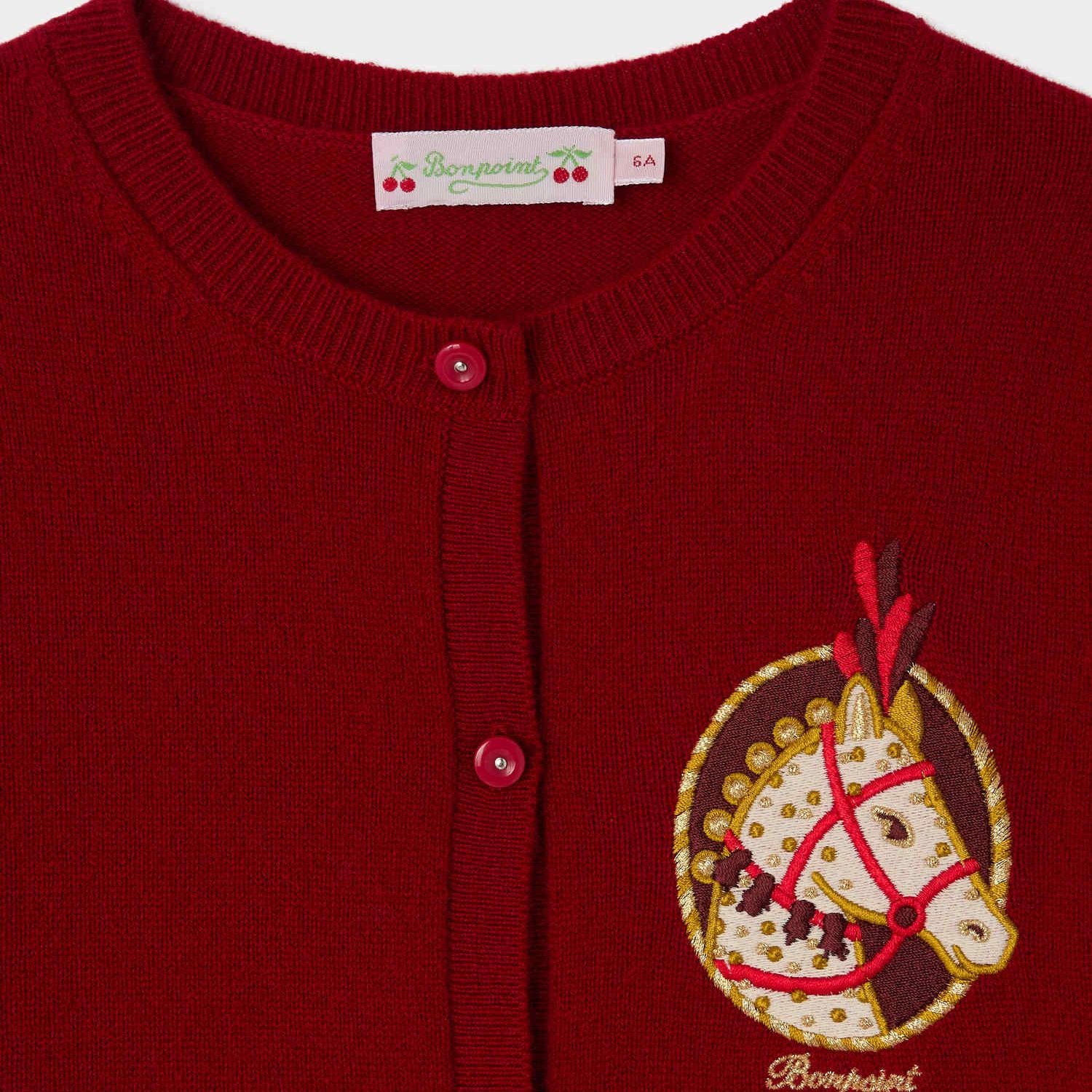 Girls Red Horse Embroidered Cashmere Cardigan