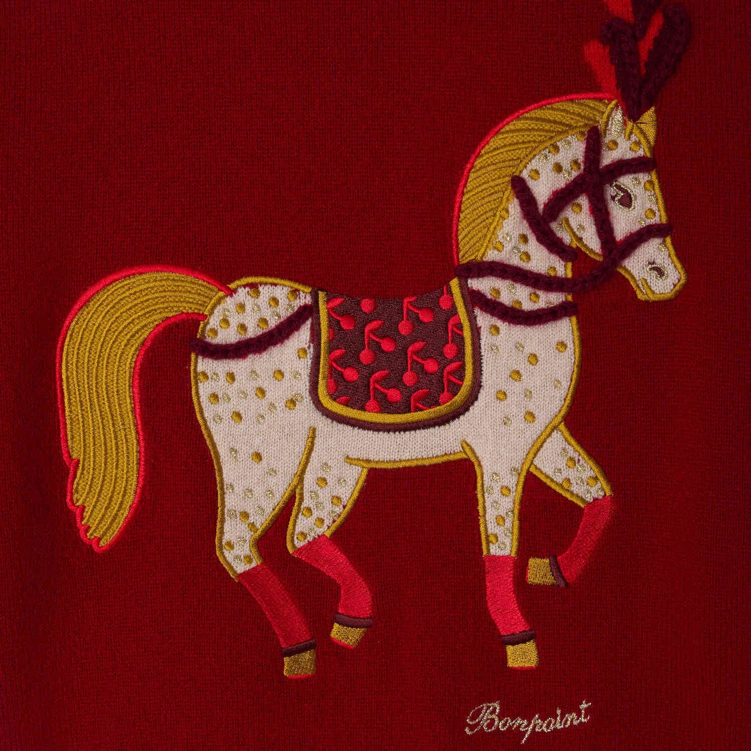 Girls Red Horse Embroidered Cashmere Sweater