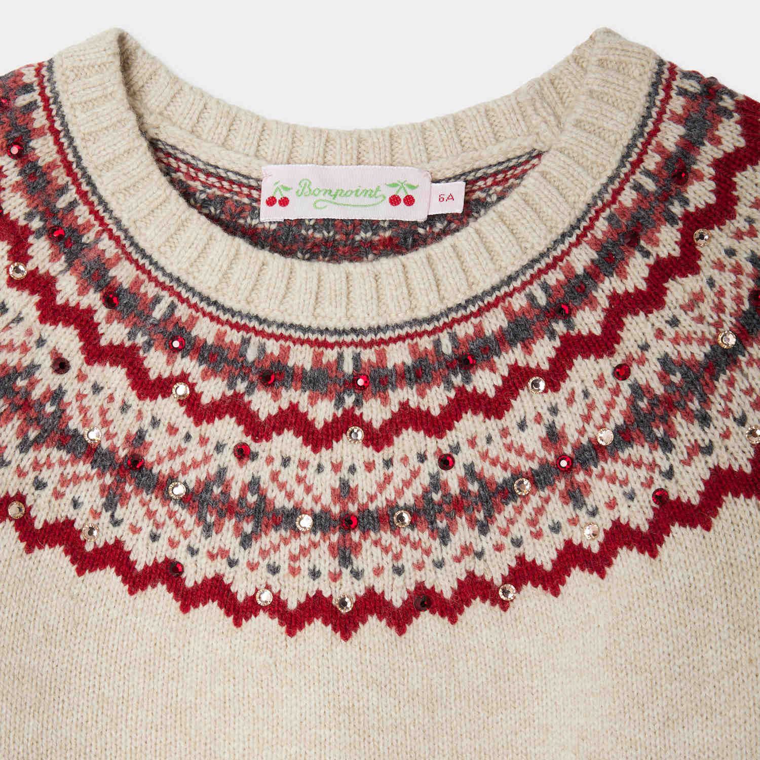 Girls Beige Jacquard Wool Sweater