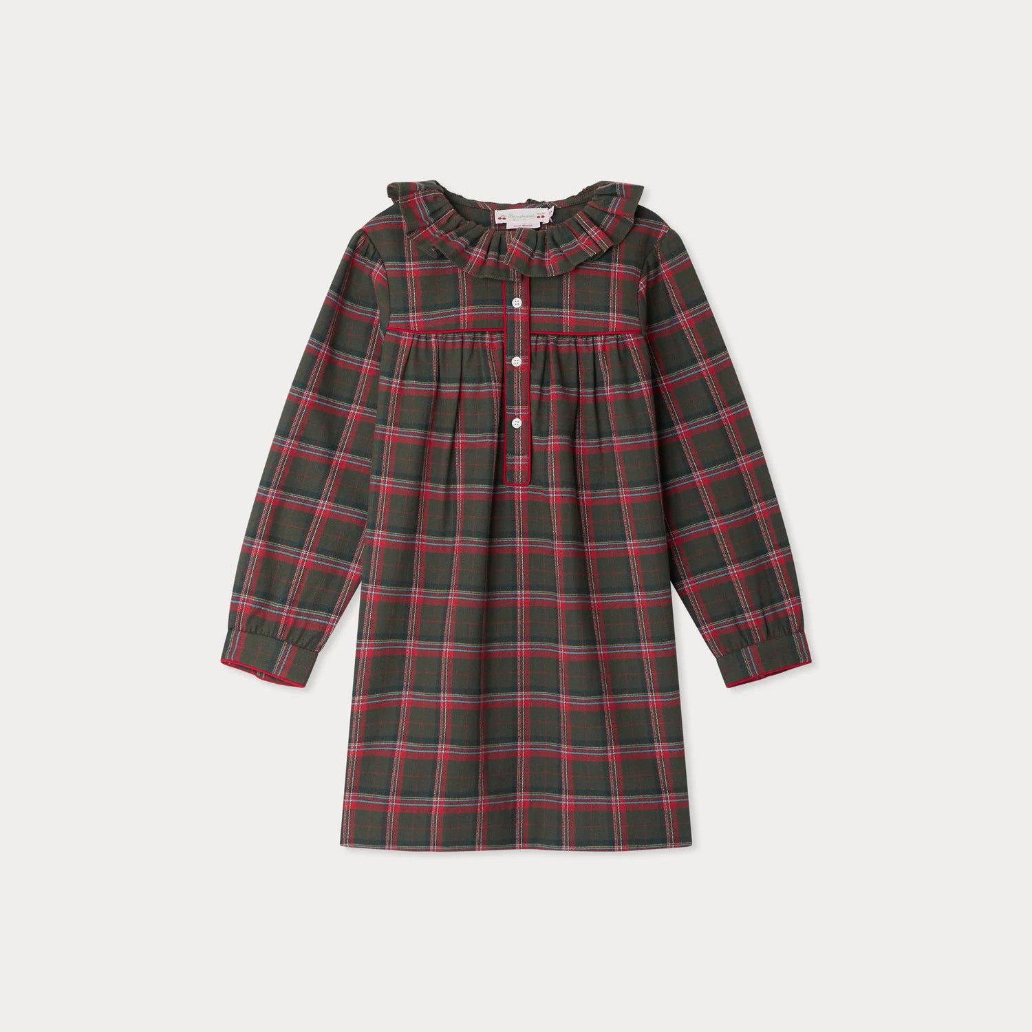 Girls Green Check Cotton Dress