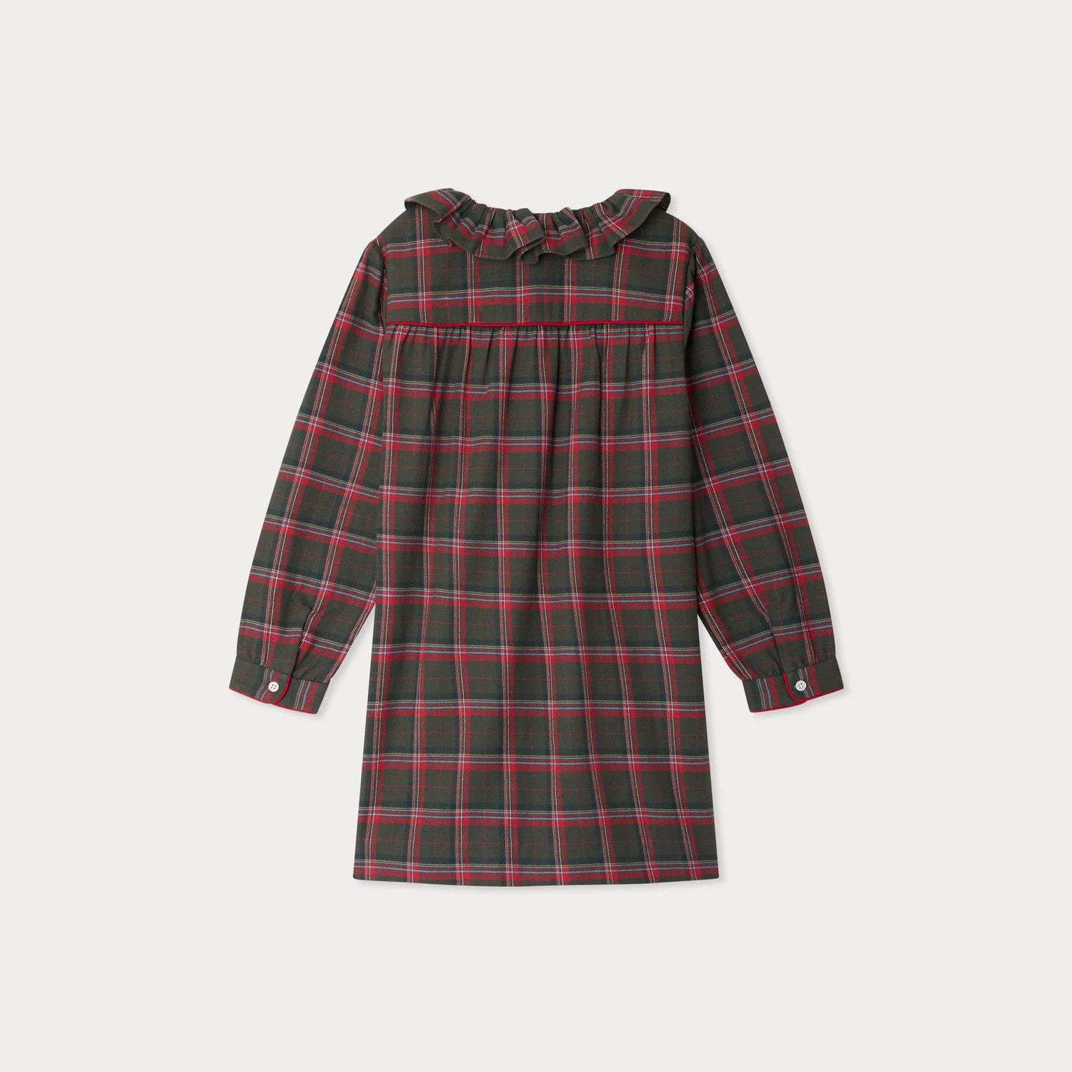 Girls Green Check Cotton Dress
