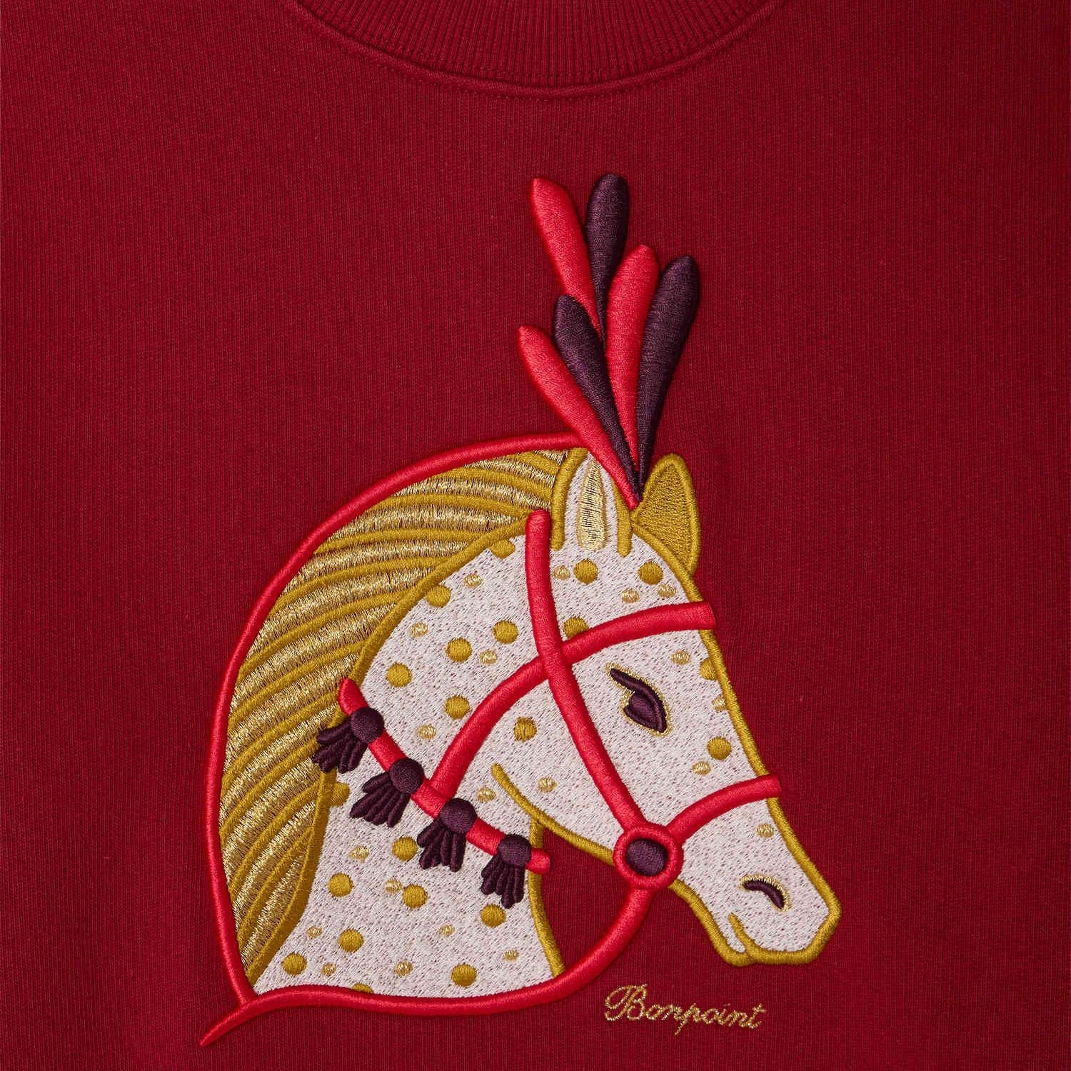 Girls Red Horse Embroidered Cotton Sweatshirt