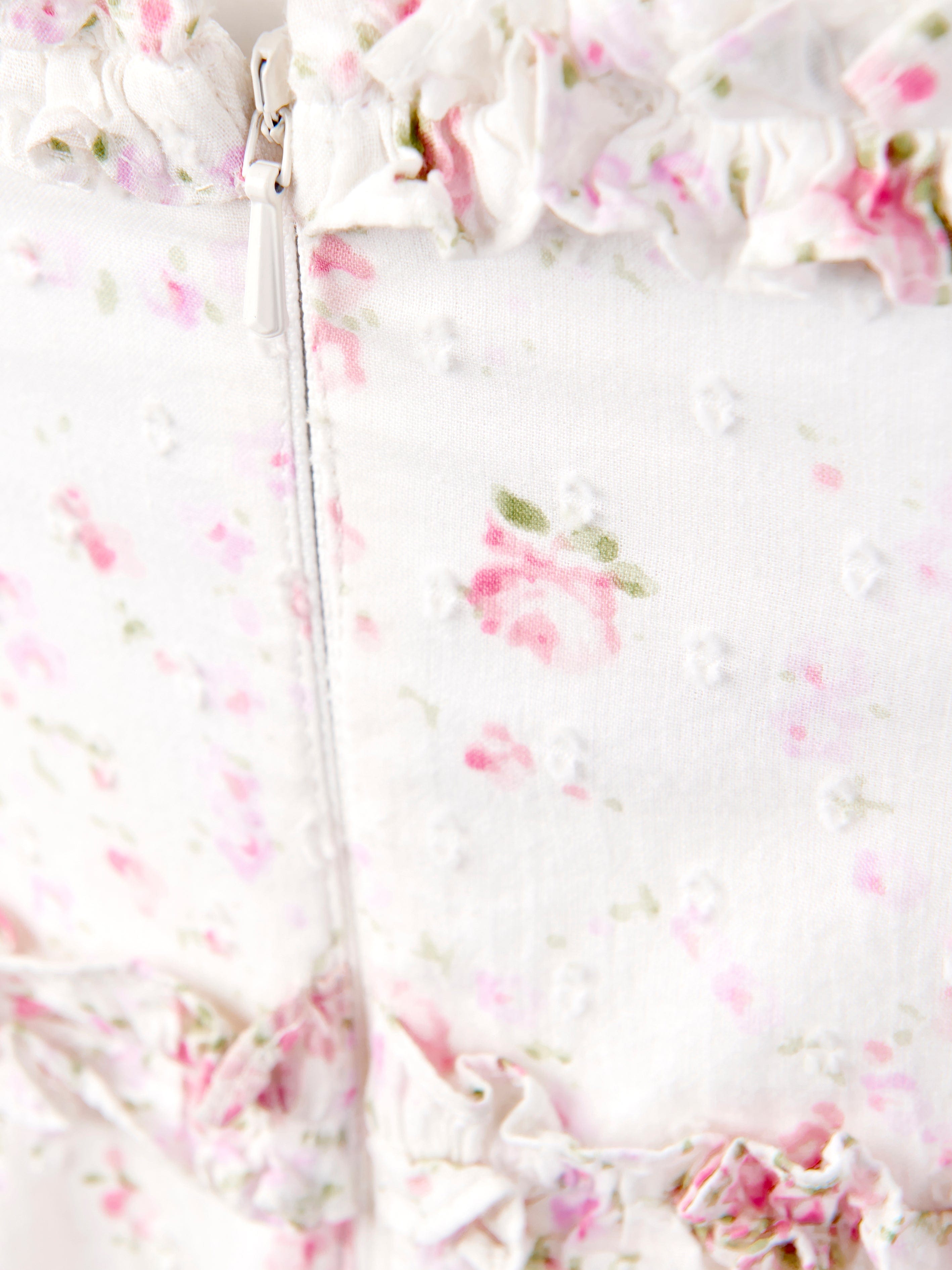 Needle & Thread Girls Vintage Ditsy Cotton Ruffle Dress in White