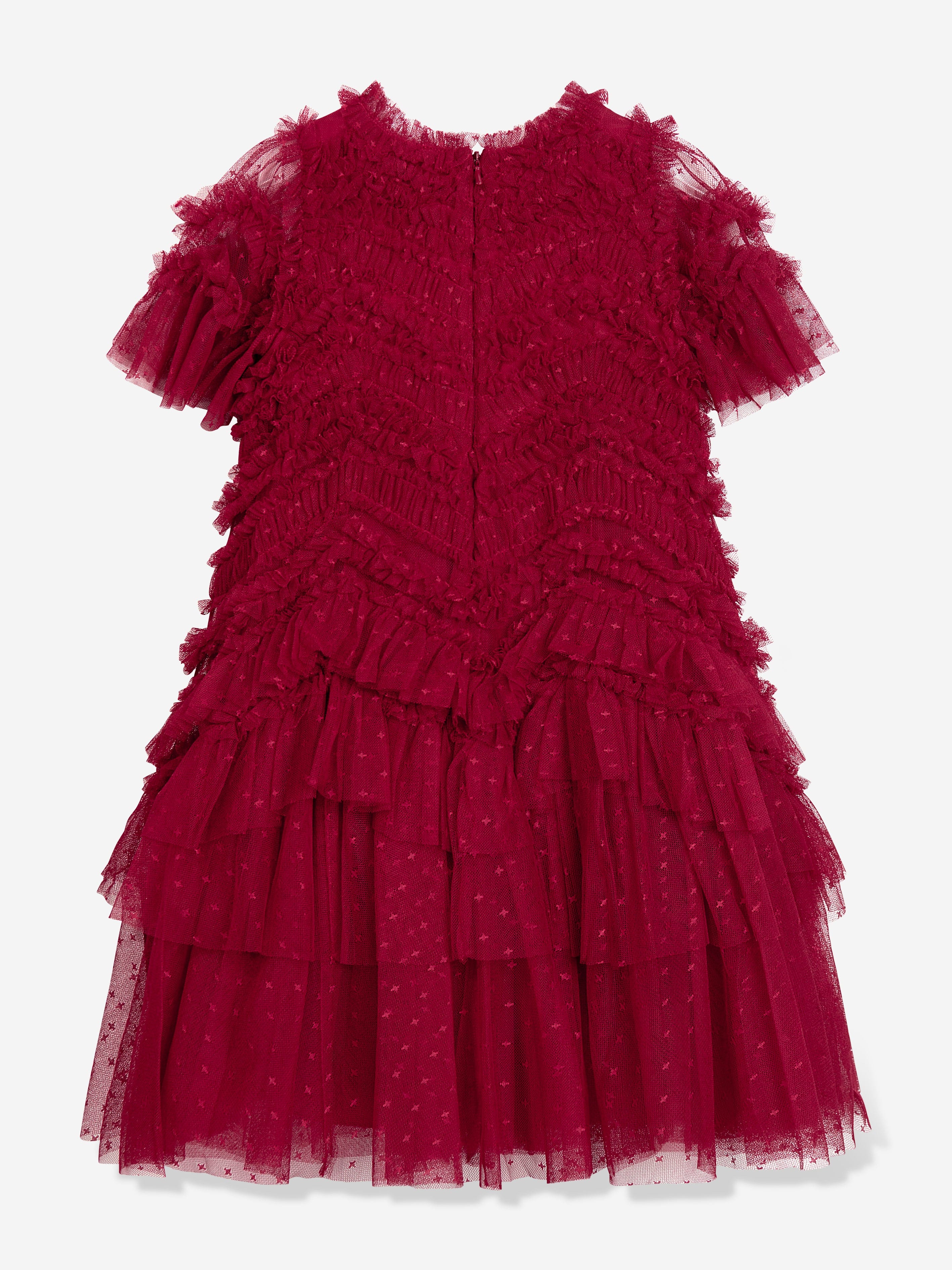 Needle & Thread Girls Elia Tulle Dress in Red