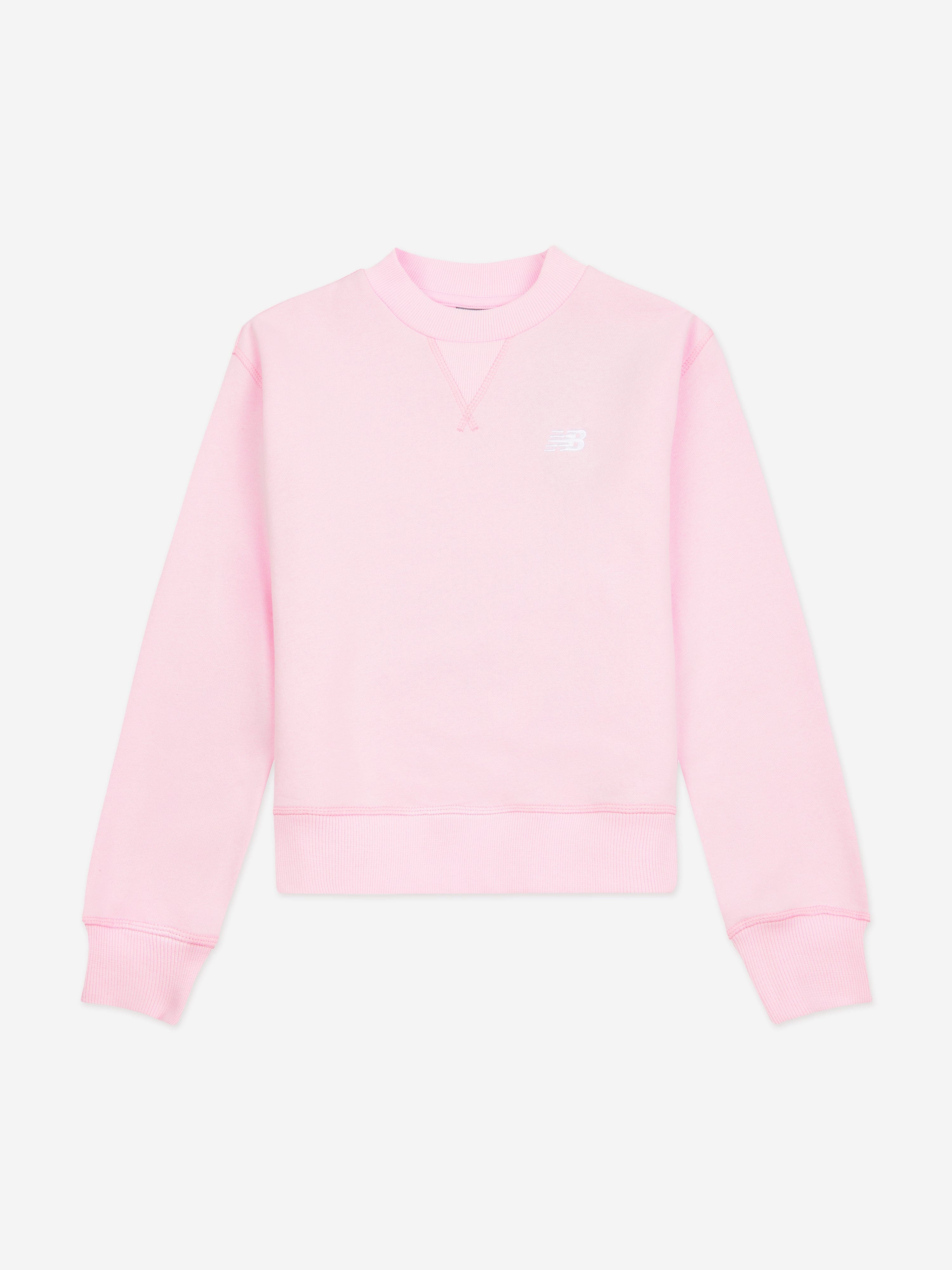 New Balance Girls Brush Back Small Logo Sweatshirt in Pink