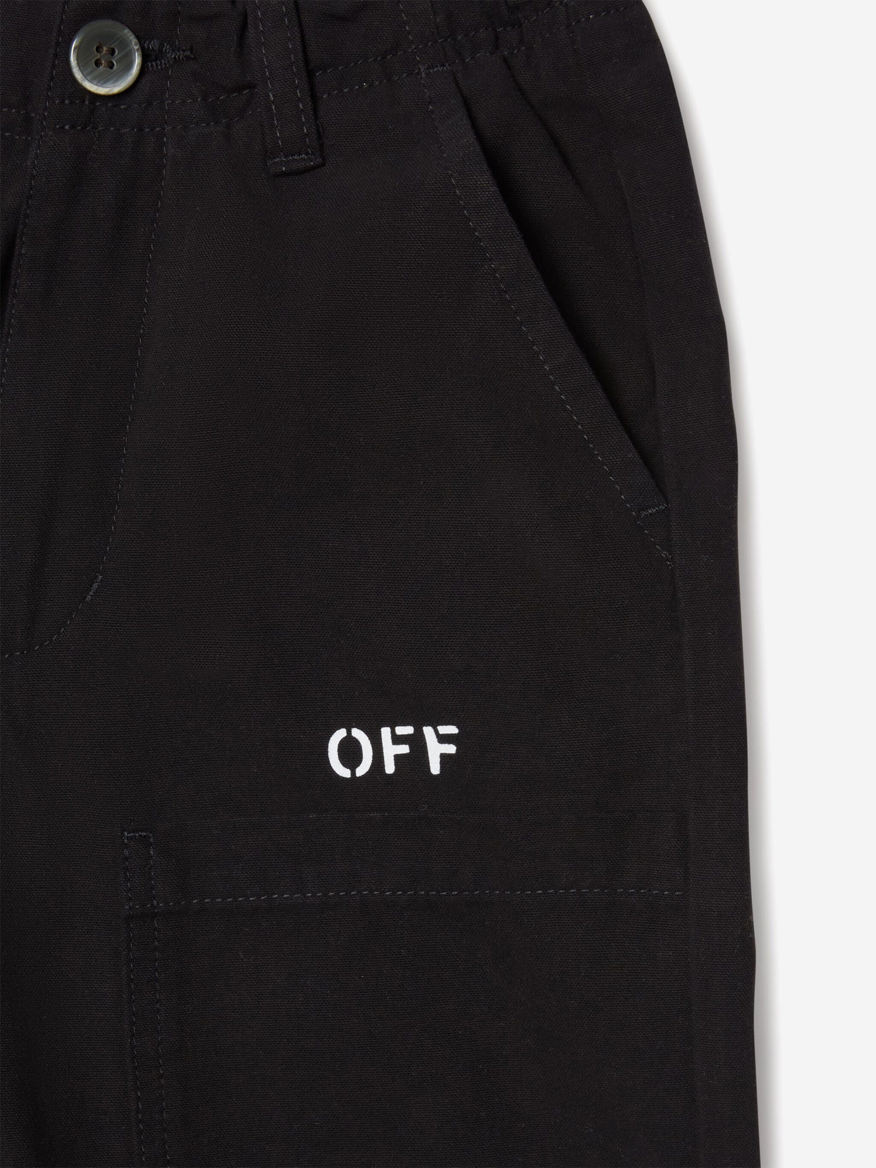 Off-White Boys Off Stamp Clear Worker Trousers in Black