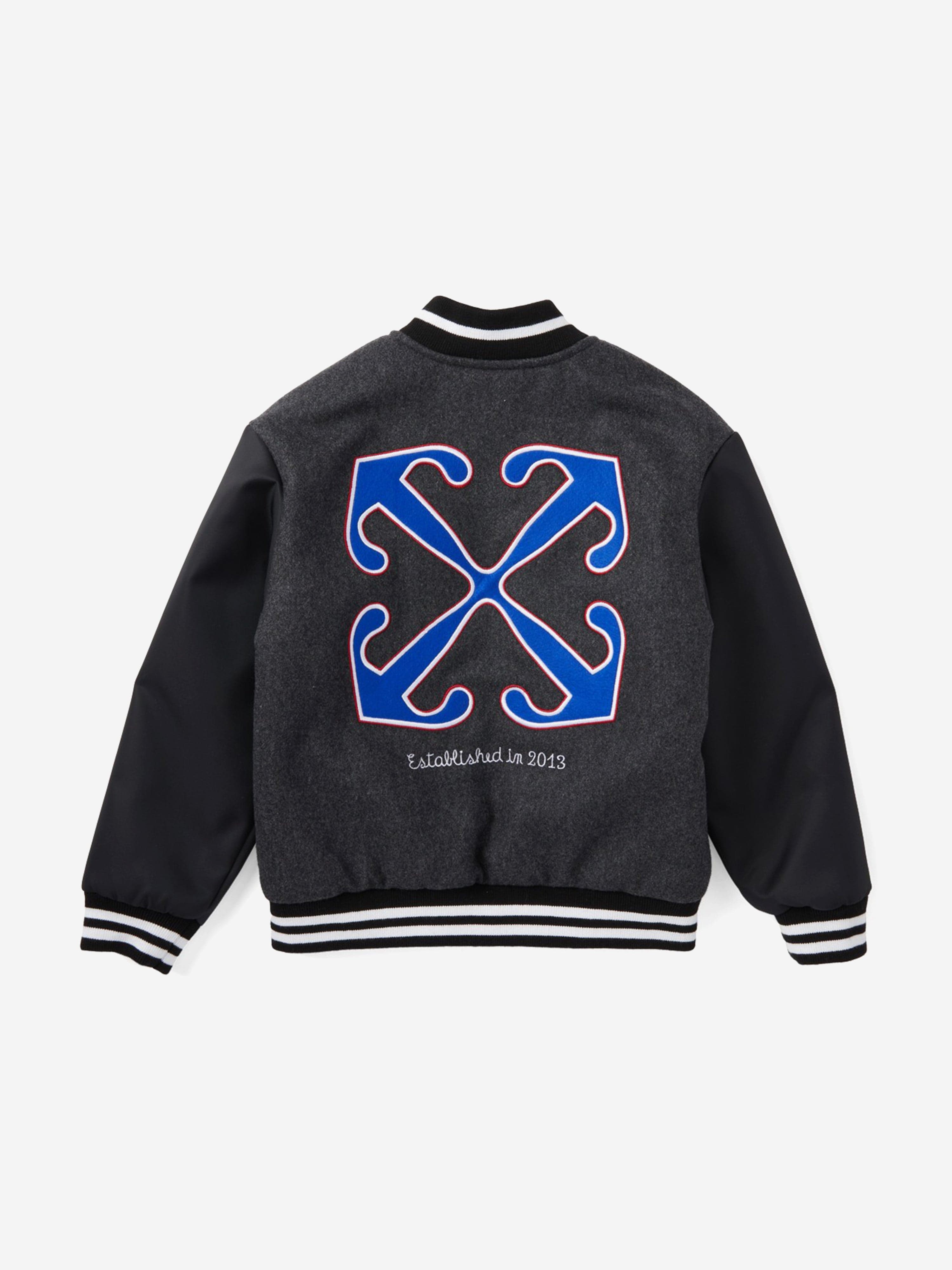 Off-White Kids OW Patch Varsity Jacket in Grey