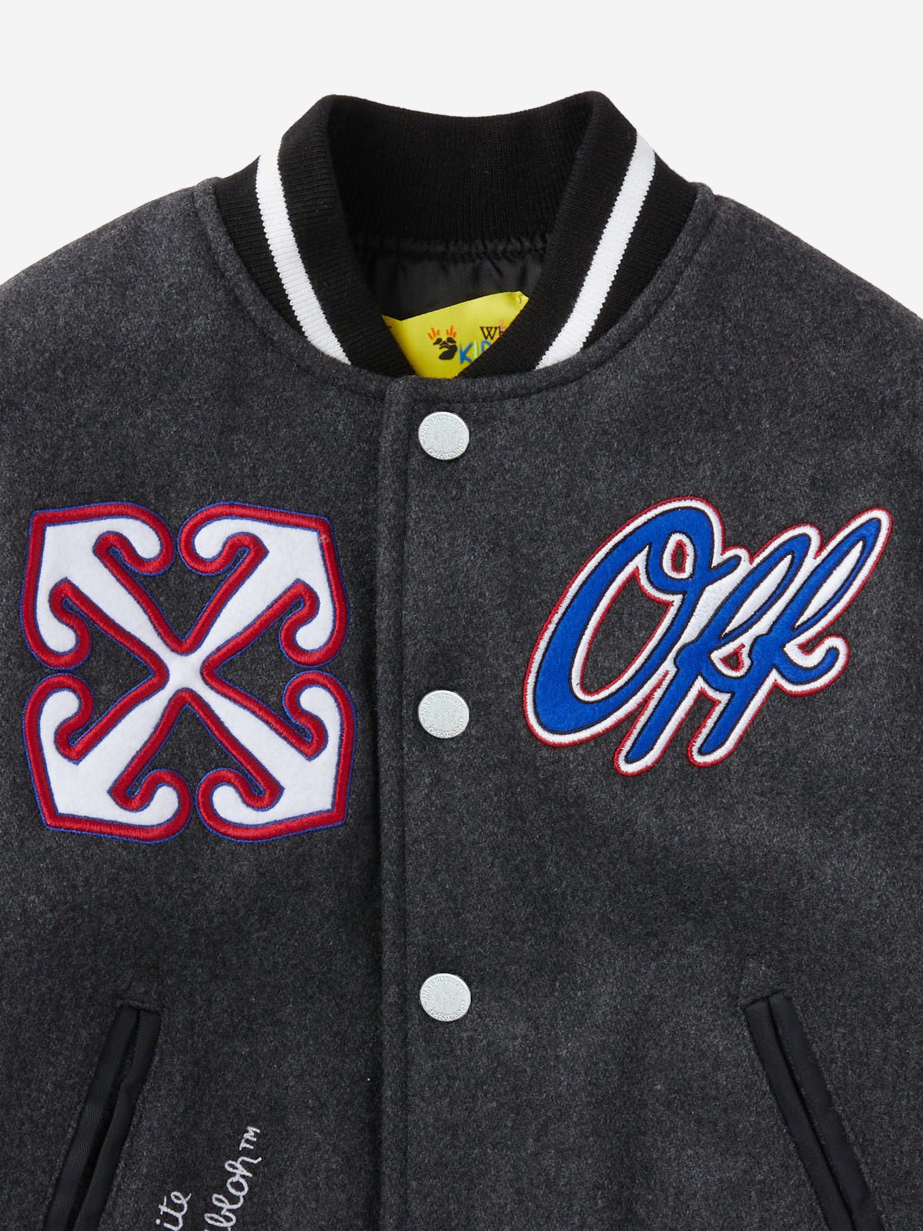 Off-White Kids OW Patch Varsity Jacket in Grey