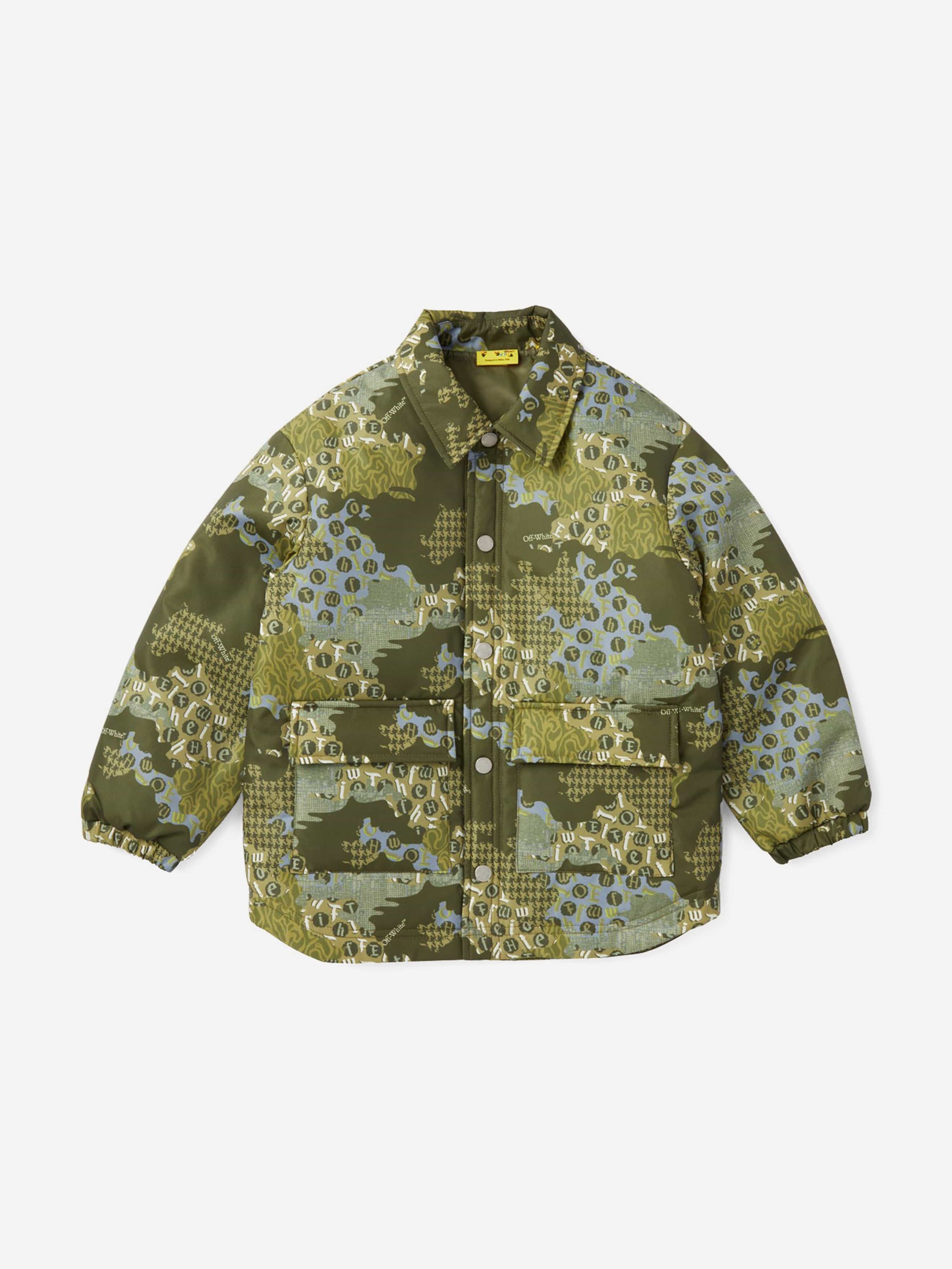 Off-White Boys Crazy Camo Padded Jacket in Green