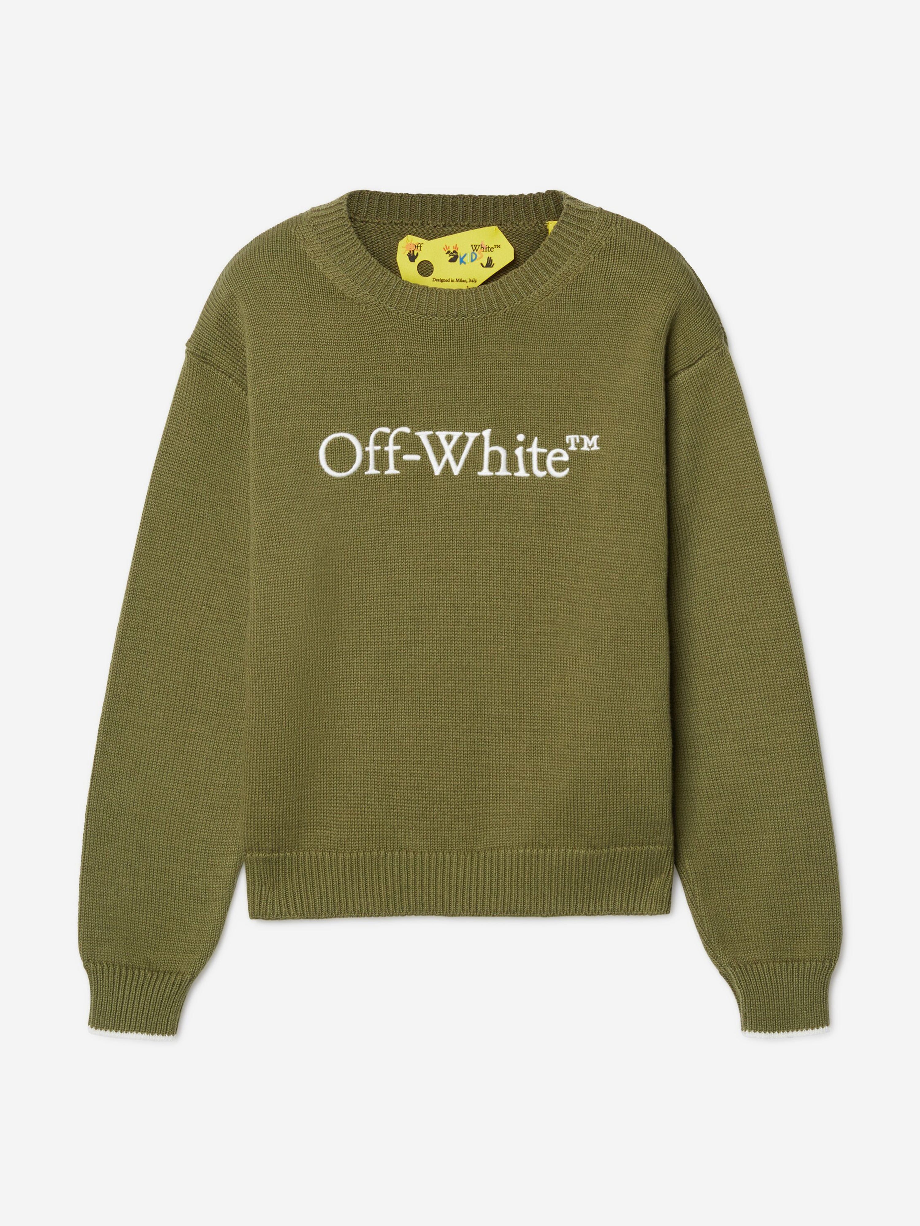 Off-White Boys Bookish Knit Jumper in Green