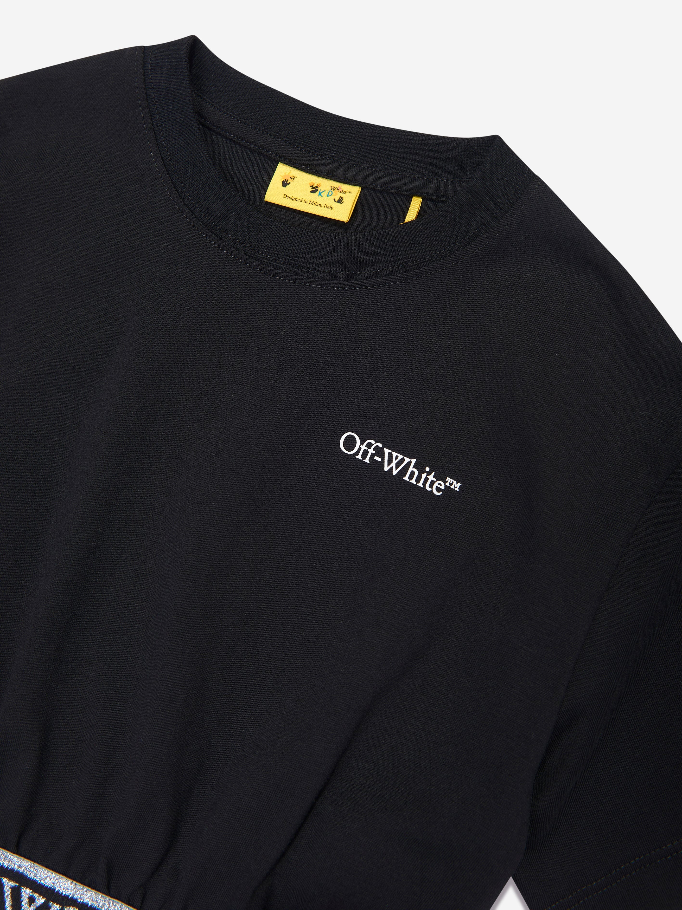 Off-White Girls Bookish Logo Band Crop T-Shirt in Black