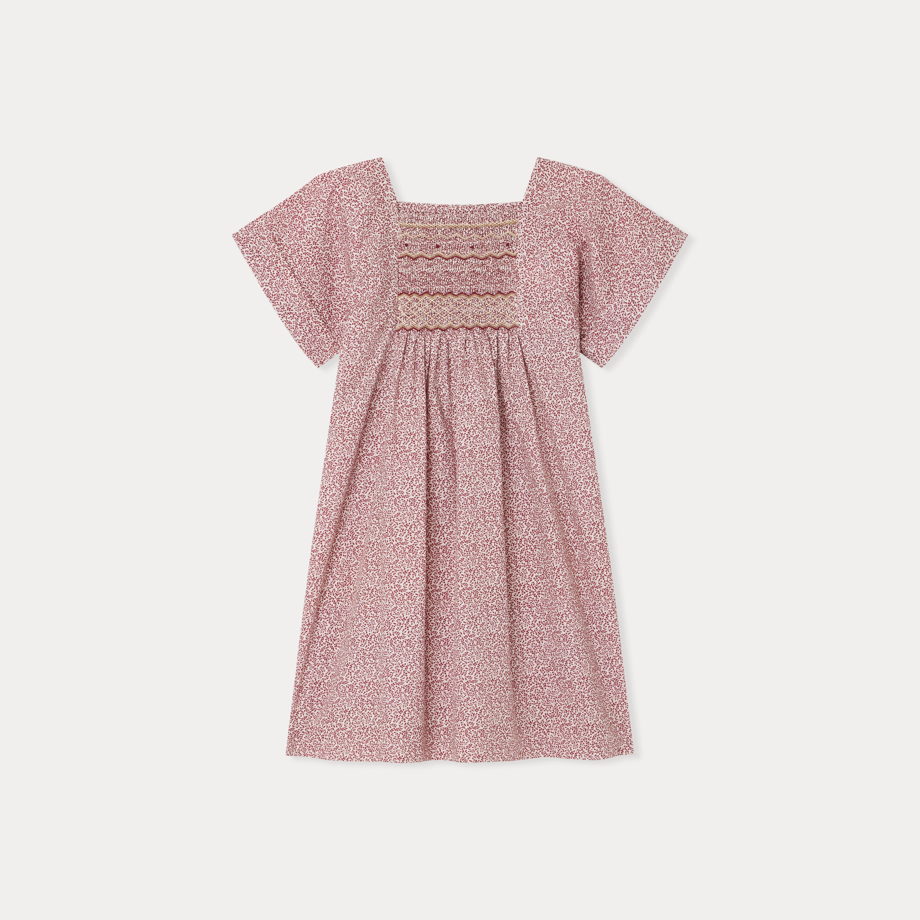 Girls Red Floral Cotton Dress