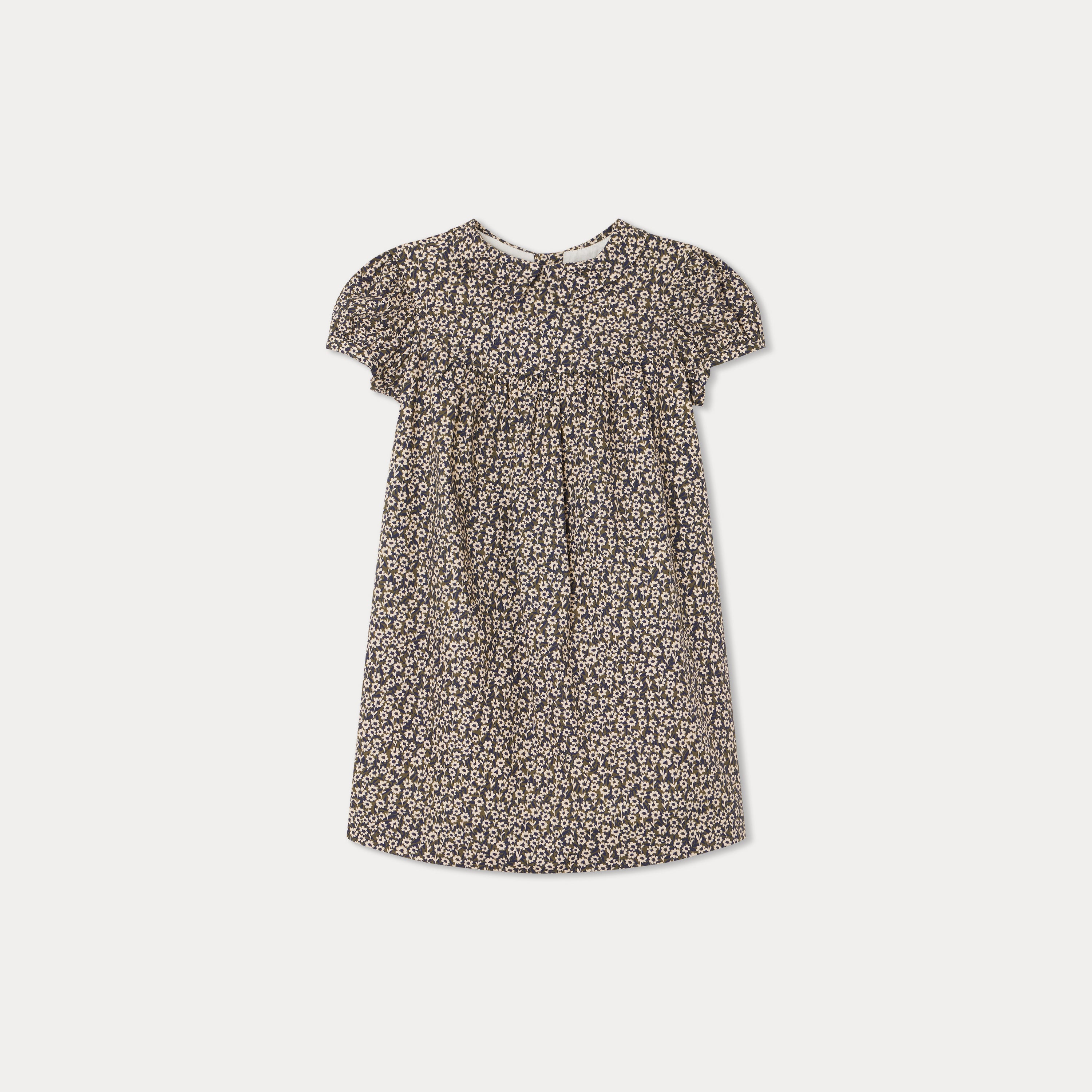 Girls Green Floral Cotton Dress