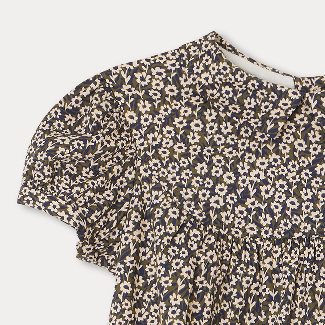 Girls Green Floral Cotton Dress