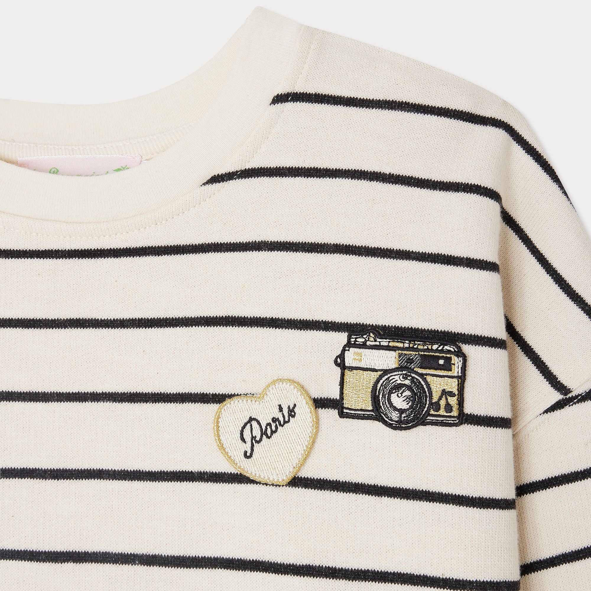 Girls Black Stripes Cotton Sweatshirt