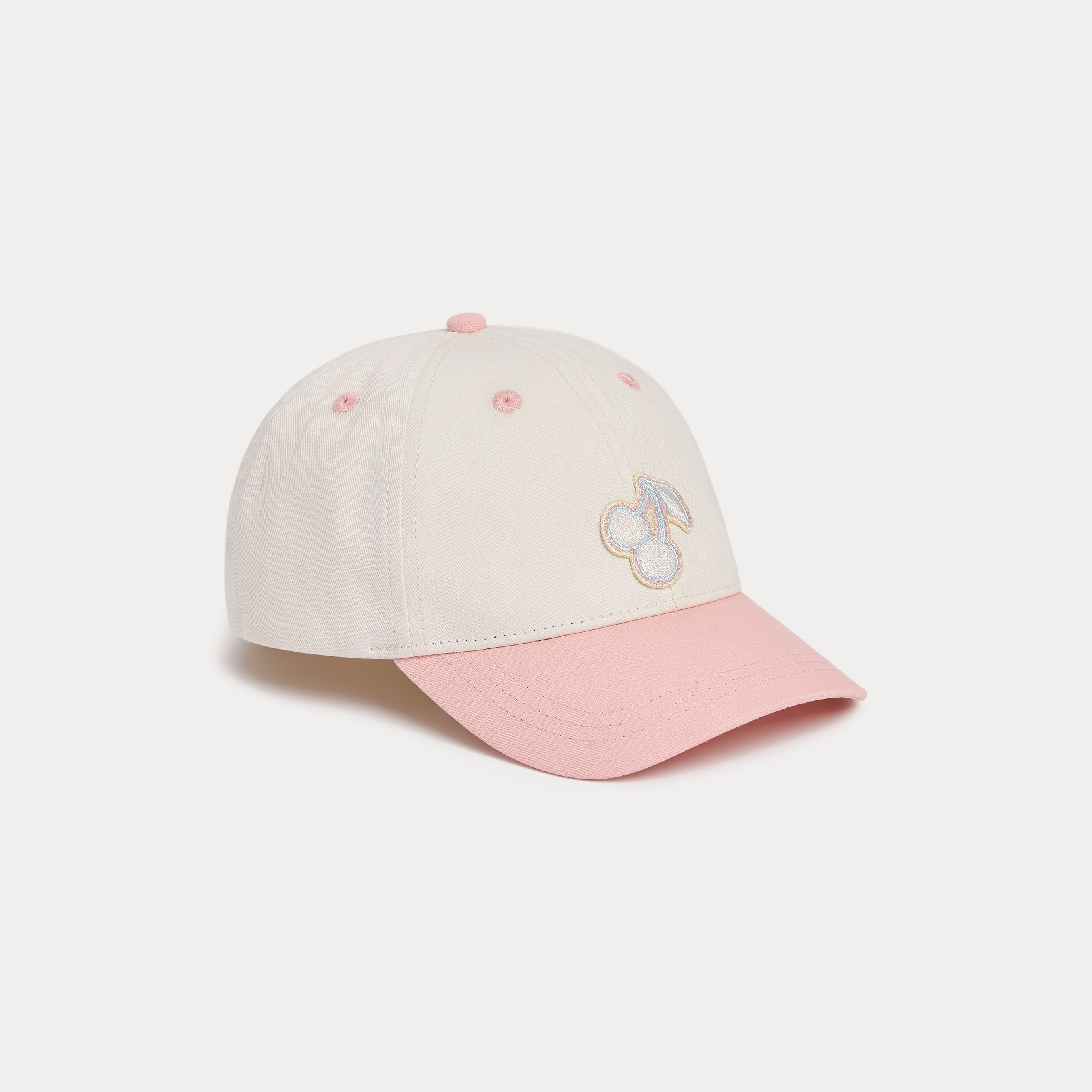 Girls White Cherry Embroidered Cotton Cap